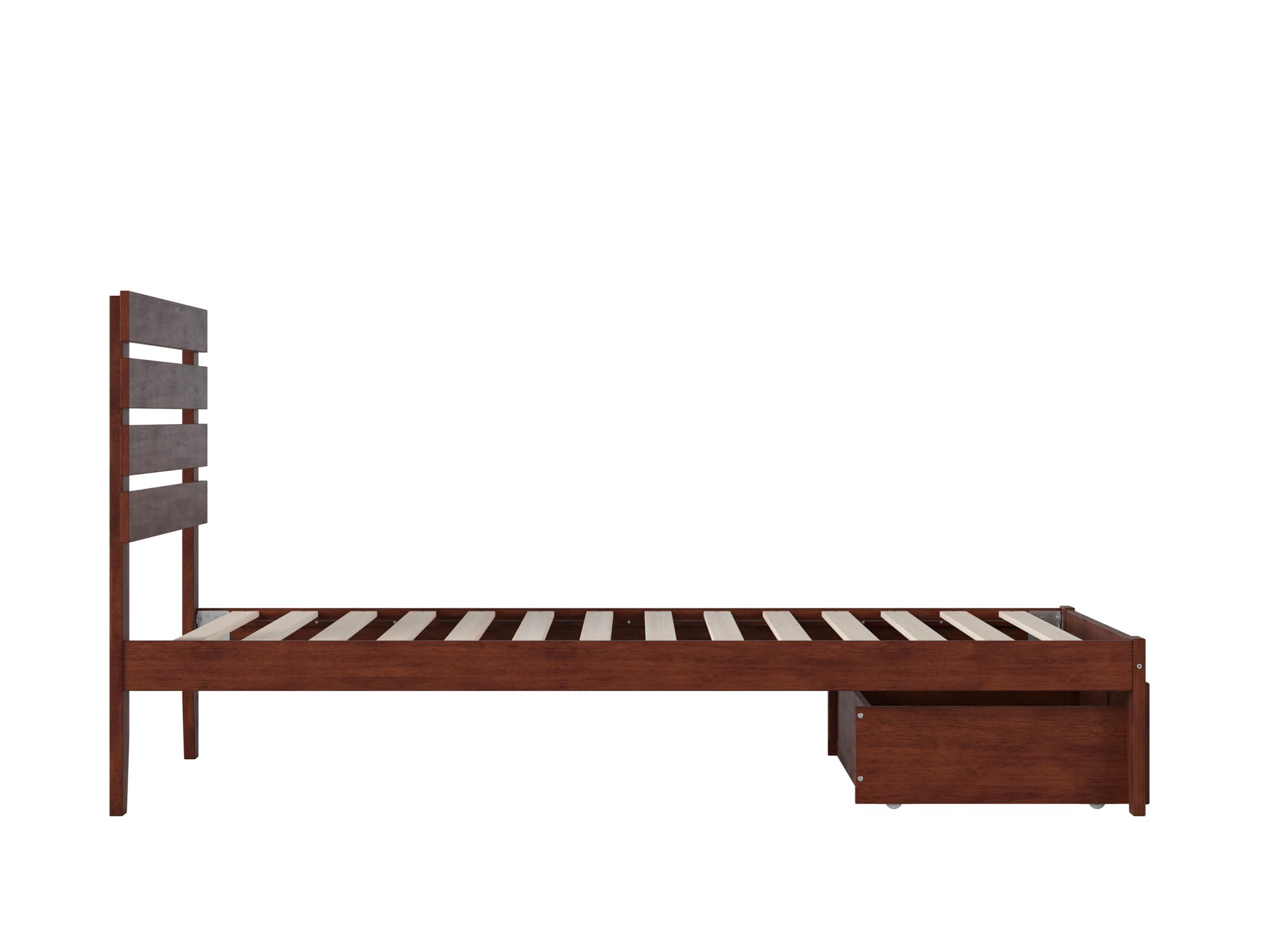 AFI Oxford Twin XL Size Platform Bed with Foot Drawer & USB Charging Station - Walnut Finish, Space-Saving Storage Solution for Small Bedrooms, Dorm Rooms & Studio Apartments