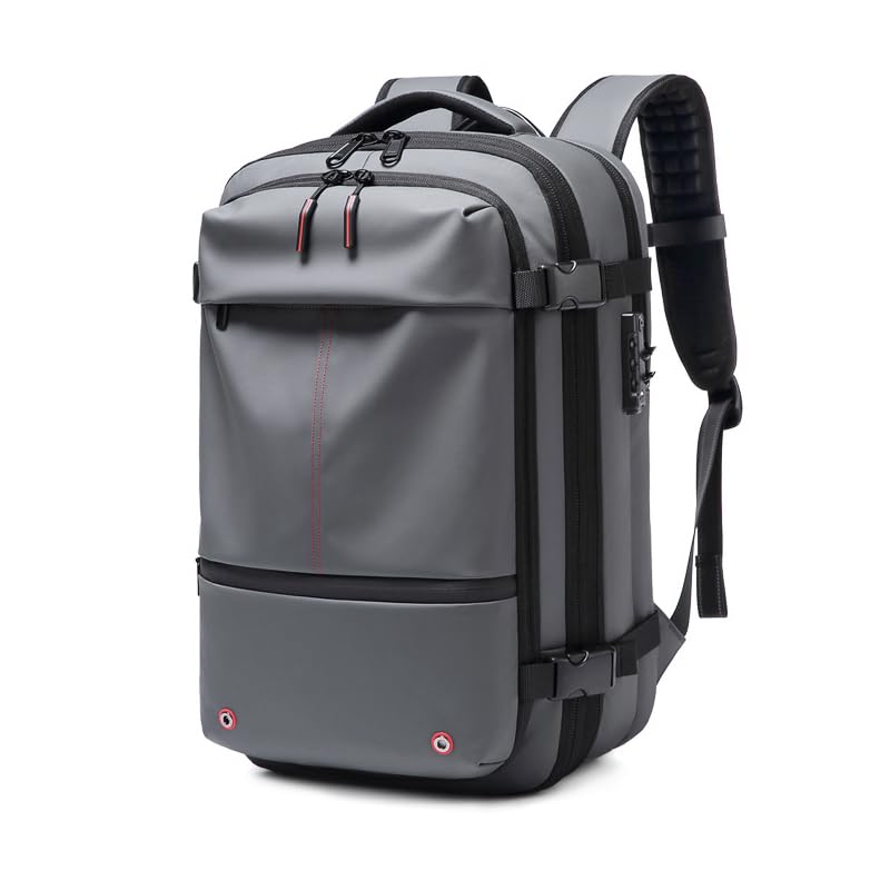 17 Inch Travel Laptop Backpack for Men - Large Capacity Vacuum Compression Business & Hiking Backpack with Extended Storage (Grey) - Perfect for Work Commute, Business Trips & Outdoor Adventures