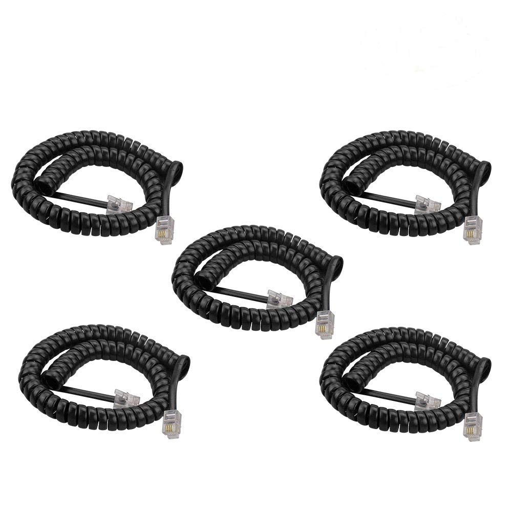 SINCODA 5 Pack 6Ft Uncoiled / 1.1Ft Modular Coiled Telephone Handset Cord - Black Curly Phone Cable for Landline Phones, Office Desks & Home Use - Durable Replacement Handset Wire for Clear Calls