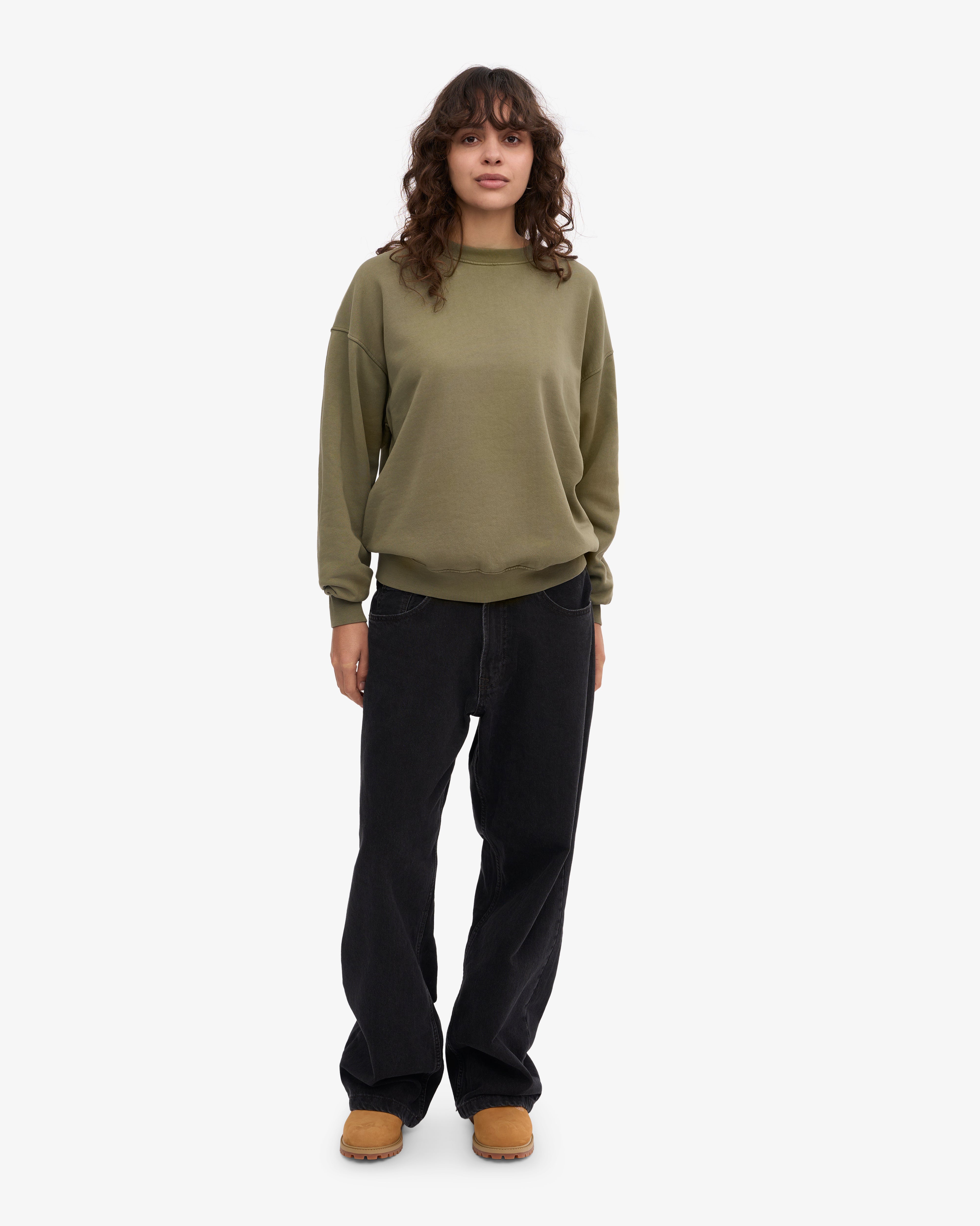 Organic Oversized Crewneck Sweatshirt for Women - Soft & Comfortable Dusty Olive Pullover - Perfect for Casual Wear, Lounge & Outdoor Activities