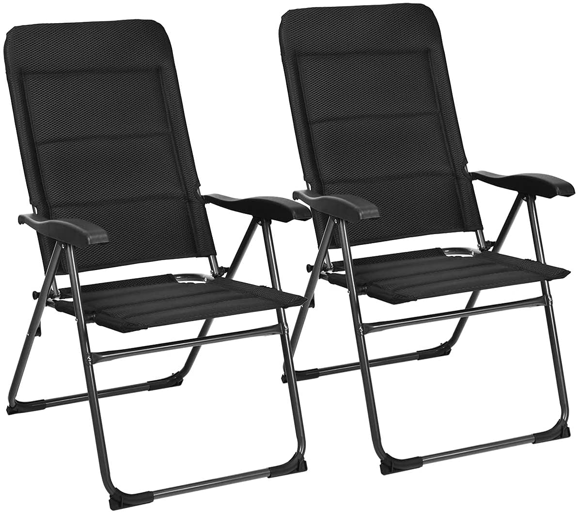 AUGESTER 2-Pack Folding Sling Chairs with Backrest & Armrest - 300 lbs Capacity Portable Outdoor Lounge Chairs for Patio, Lawn, Garden, Beach, Camping & Picnic - Perfect for Relaxing in Backyard or Outdoor Adventures