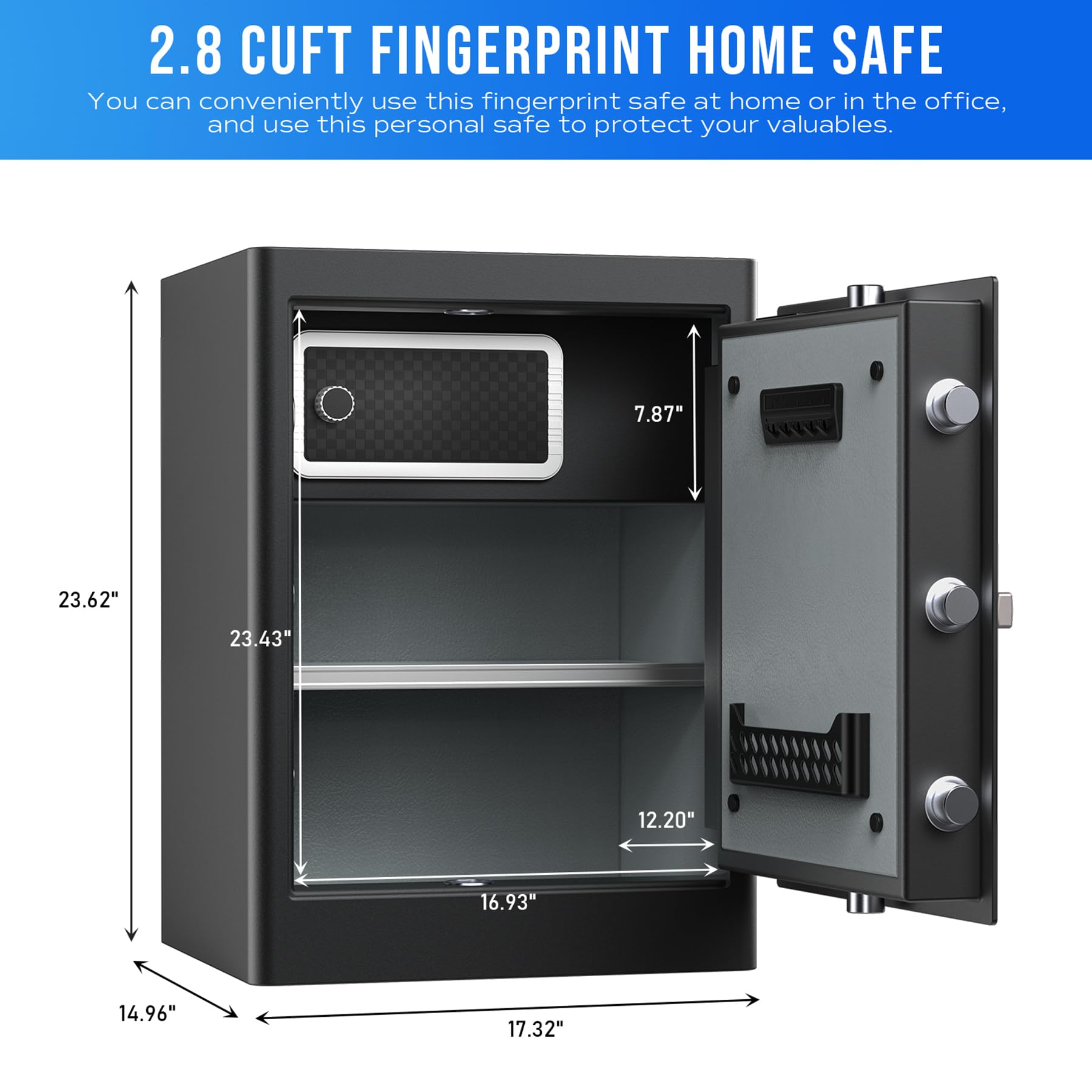 RPNB Deluxe Home Safe Box with Smart Touch Screen & Biometric Fingerprint Lock - Voice Prompt, One-Touch Unlock, Interior Storage, Dual Alarm System (2.8 Cubic Feet) - Perfect for Home, Office & Hotel Security