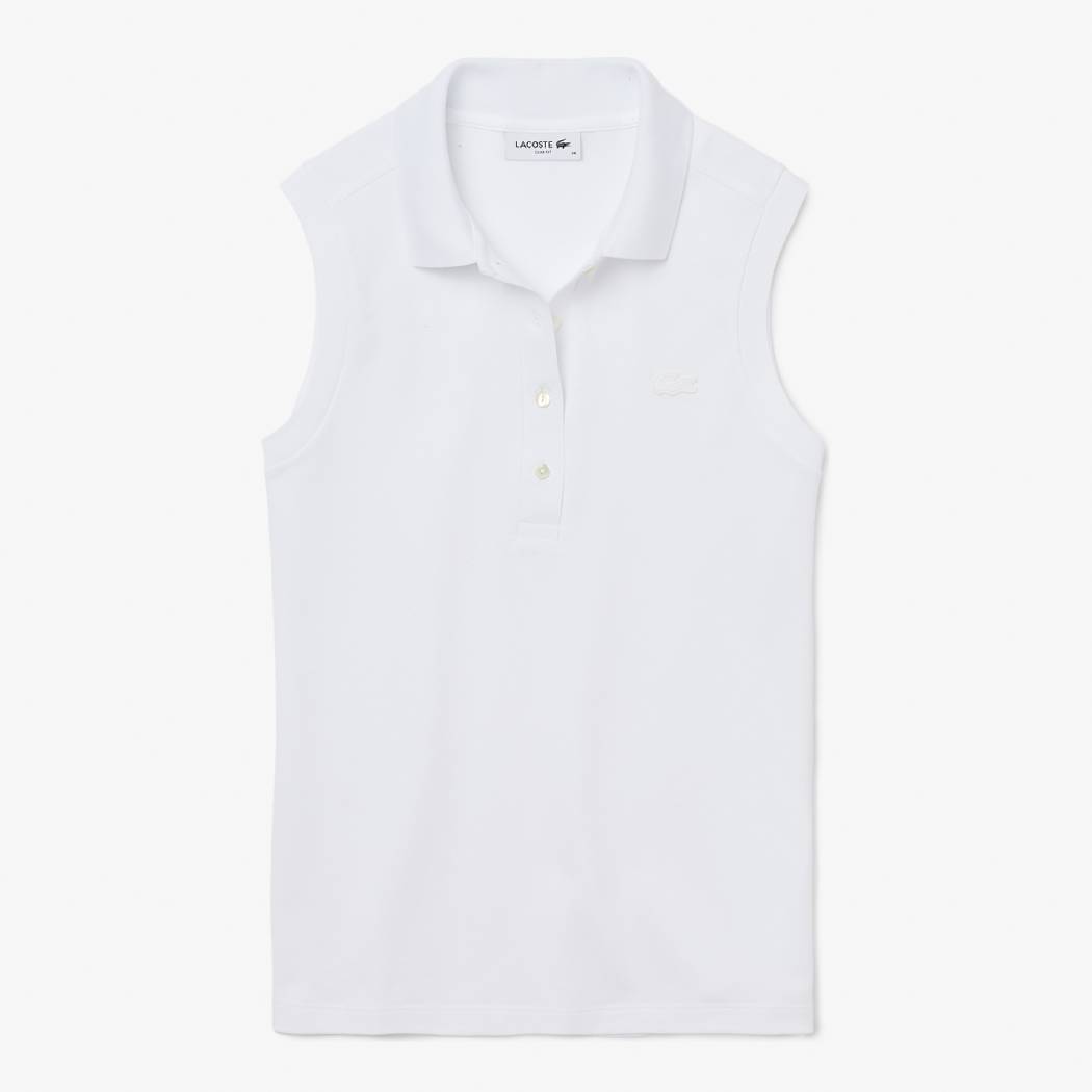 Lacoste Women's Slim Fit Sleeveless Cotton Pique Polo Tank Top - Breathable Summer Casual Wear for Golf, Tennis & Beach (White)