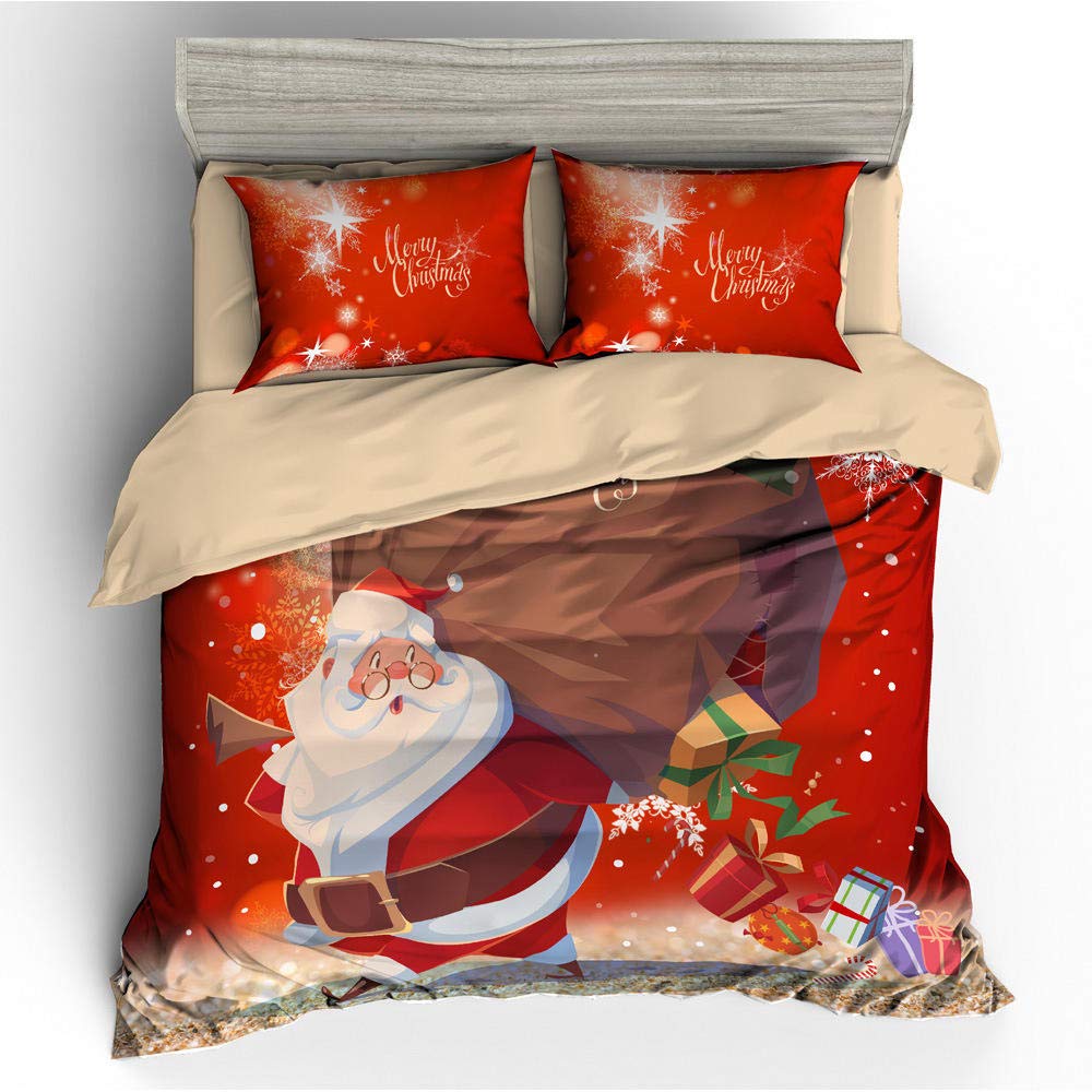 3D Christmas Quilt Cover King Size Bedding Set - 4 Piece Santa Print Quilt Cover with Pillowcases (260x220cm) for Spring & Summer | Festive Holiday Home Decor for Students & Adults | Perfect for Christmas Bedroom Makeover