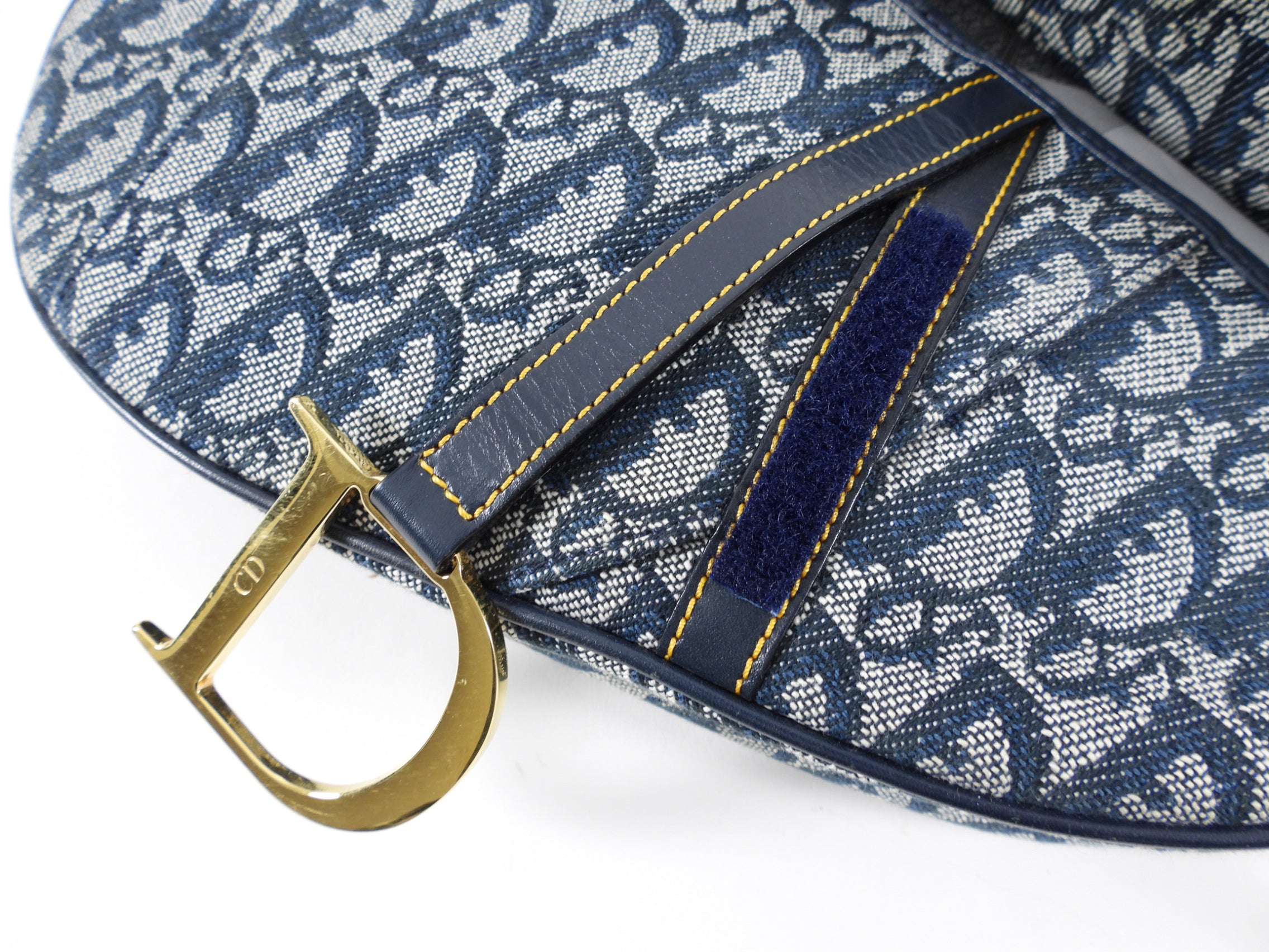 Vintage Christian Dior Saddle Bag in Blue Oblique with Gold Hardware - Perfect for Everyday Use, Parties & Fashion Events