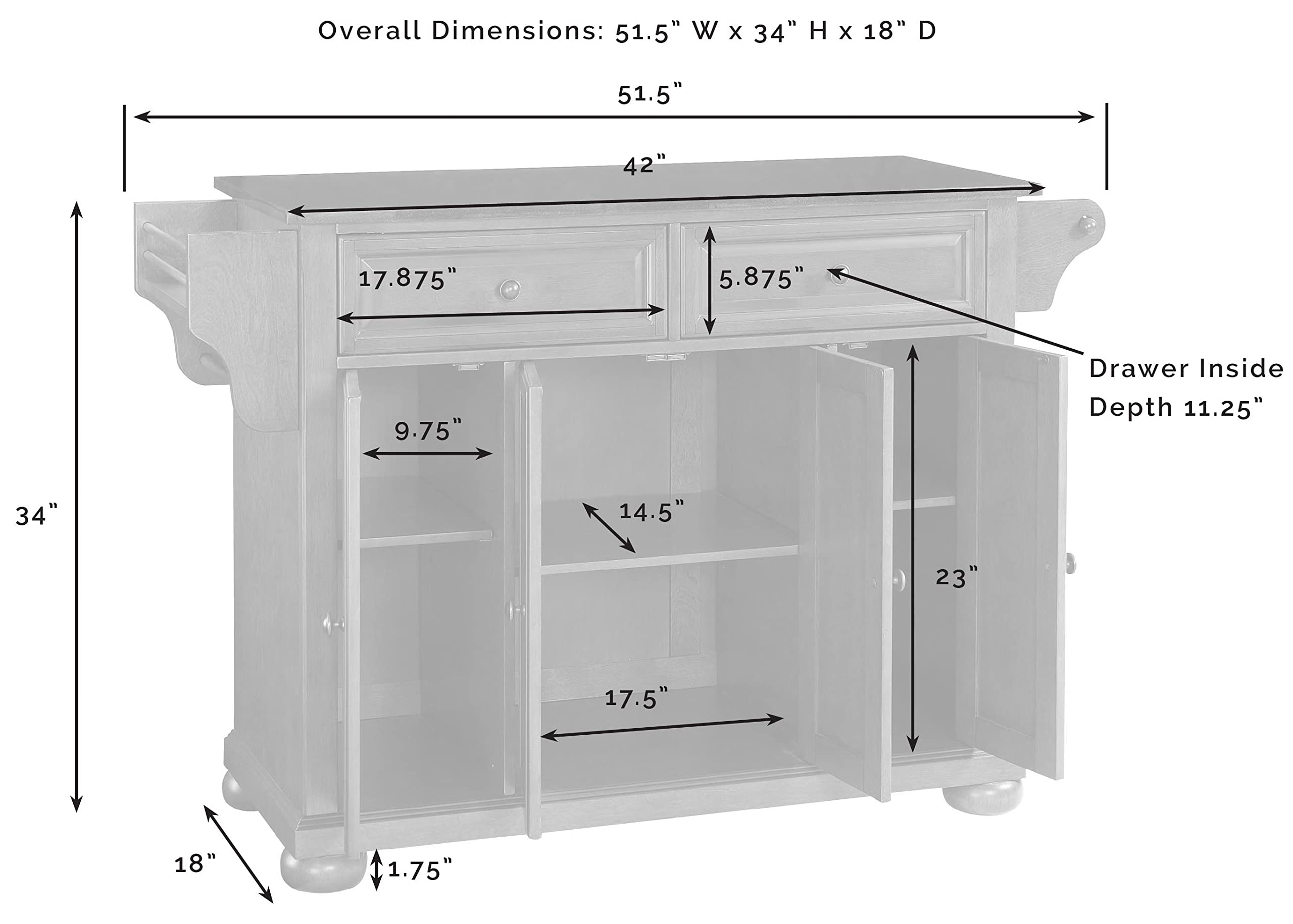 Crosley Alexandria Wood Top Rolling Kitchen Island Cart with Storage - Microwave Stand, Spice Rack, Black - Perfect for Small Kitchens, Pantry Organization & Extra Counter Space