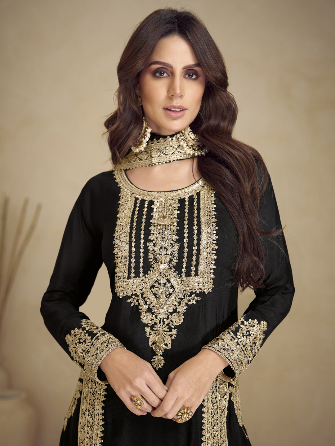 Elegant Black Designer Semi-Stitched Pant Suit with Intricate Embroidery - Perfect for Weddings, Parties & Formal Events