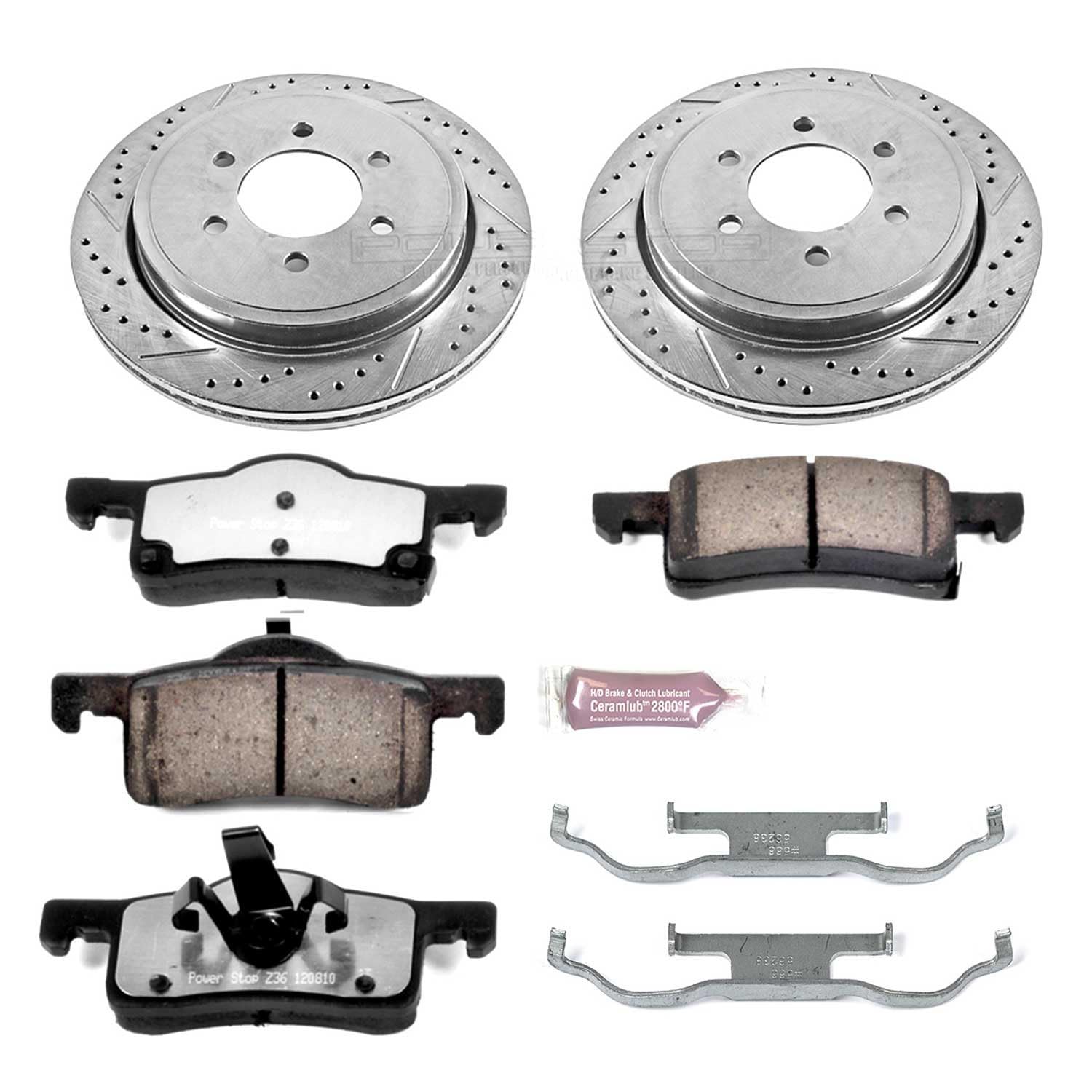 Power Stop K1935-36 Rear Z36 Truck & Tow Brake Kit - Carbon Fiber Ceramic Brake Pads & Drilled/Slotted Rotors for Heavy-Duty Towing & Off-Road Performance