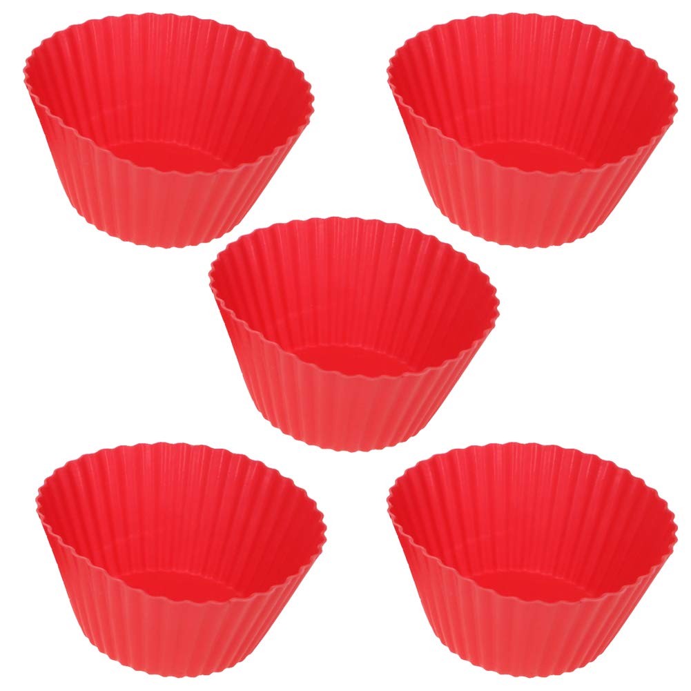 Bettomshin Reusable Silicone Baking Cups - 5Pcs Non-Stick Red Cupcake Molds for Halloween, Christmas & Party Baking | Perfect for Muffins, Cupcakes & Dessert Presentation