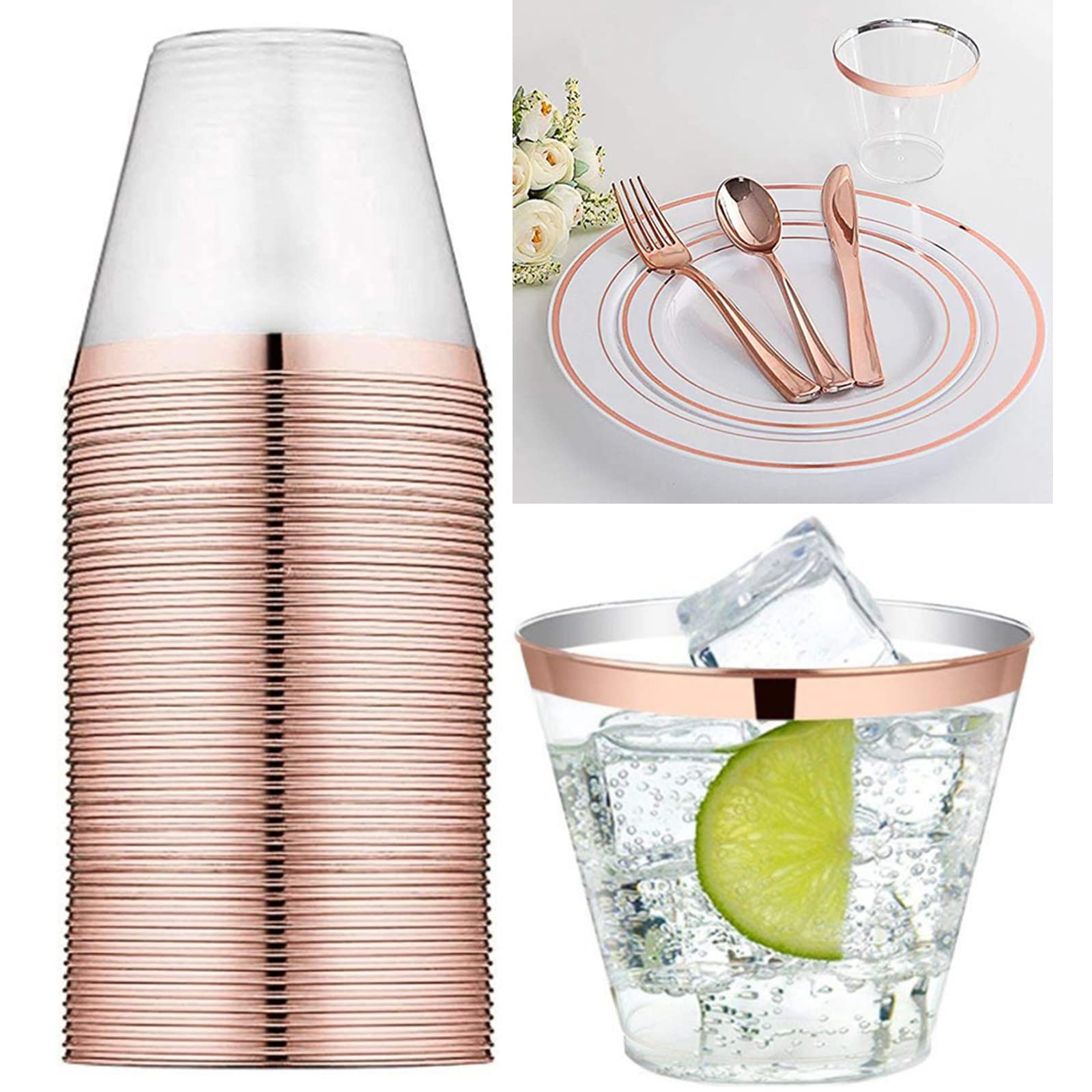 Premium 25-Pack Clear Acrylic Drinking Glasses with Gold Rim - Stackable Reusable Tumblers for Juice, Wine, Cocktails - Perfect for Parties, Weddings, Picnics & Home Entertaining - Dishwasher Safe (Multicolor, 5x7 cm)