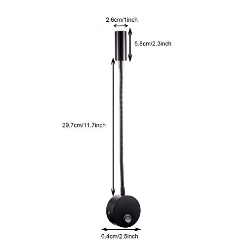Youngine 3W Flexible Gooseneck Wall Sconce Lamp - Adjustable Reading Light & Art Display Accent Fixture with On/Off Switch (Black, Warm White) - Perfect for Bedroom, Study, Gallery & Home Decor Lighting