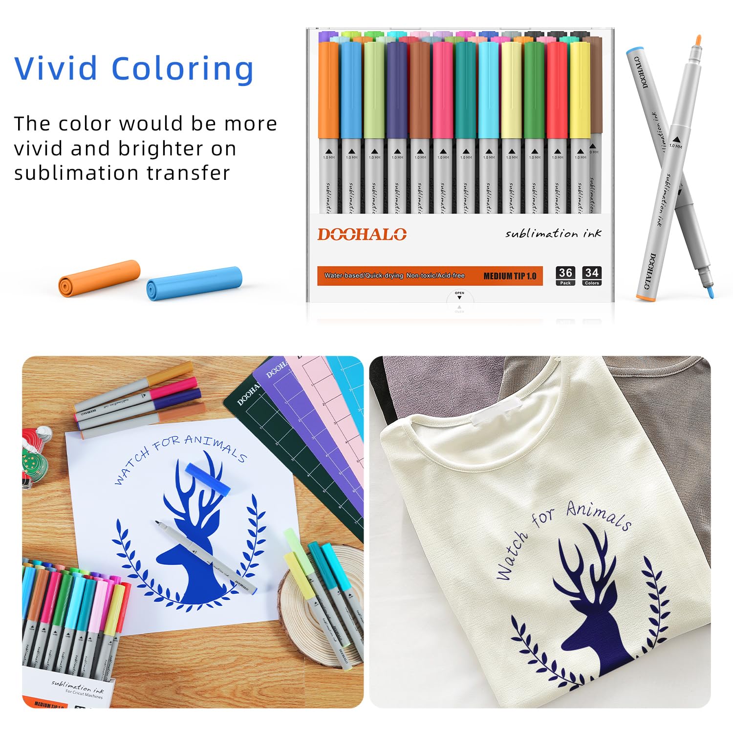 DOOHALO Sublimation Markers Infusible Ink Pens - Compatible with Cricut Maker 3, Maker, Explore 3, Air 2 & Air 1.0 - Perfect for Mug Press & EasyPress Projects - DIY T-Shirt, Tumblers & Sublimation Crafts