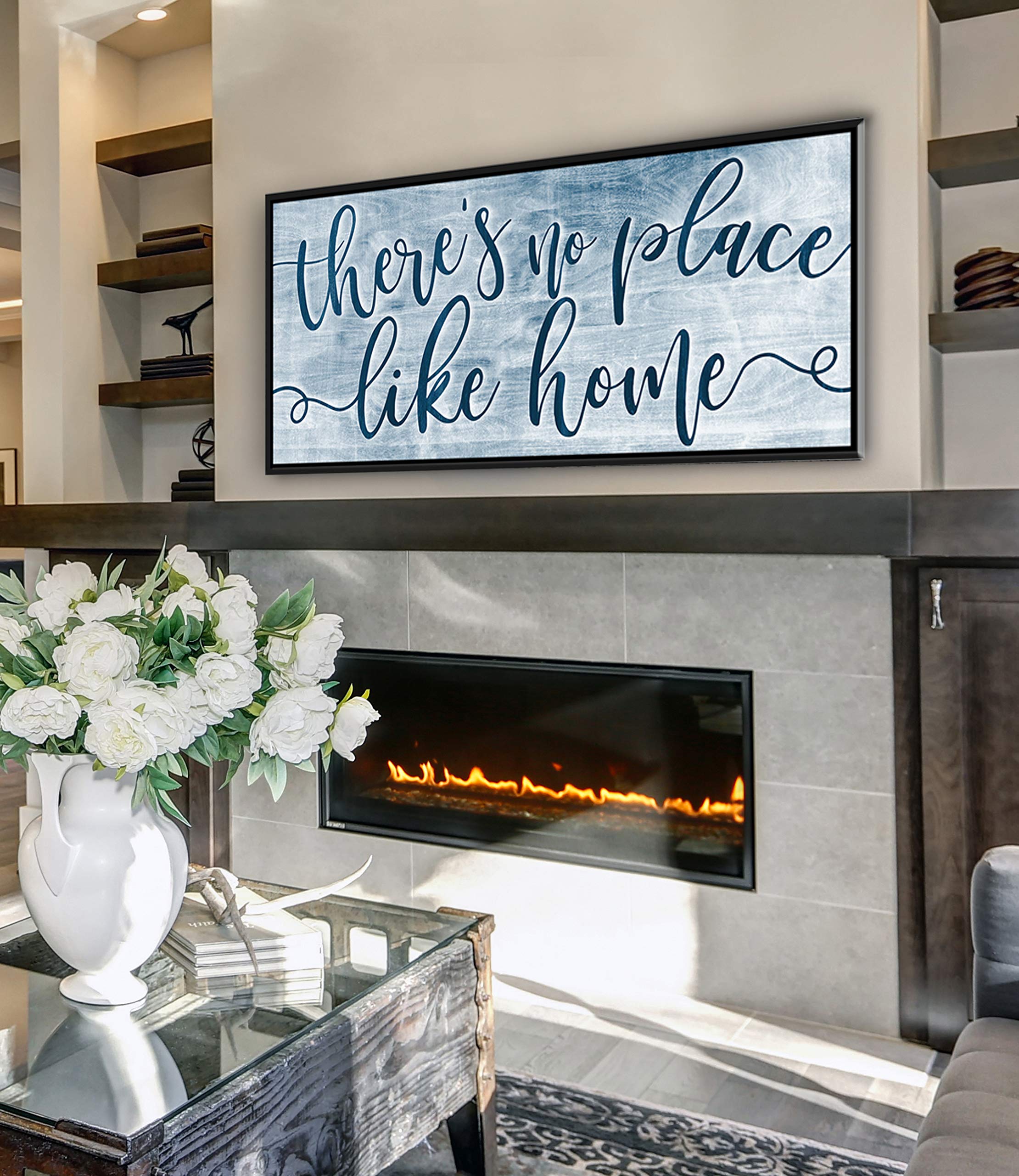 Artistic Home Wall Decor - 'There's No Place Like Home' V2 Rustic Framed Print (60x27 Inverted Blue/Black) - Perfect for Living Room, Housewarming Gifts & Farmhouse Style Interiors