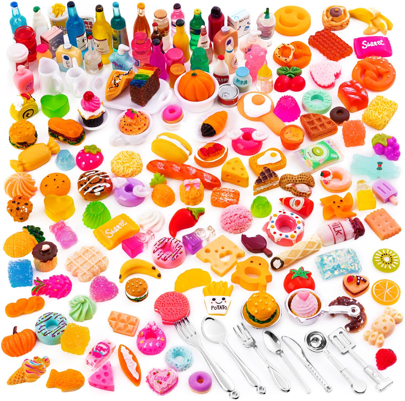 160 Pcs Miniature Food Toys Set - Tiny Resin Kitchen Food & Drink Bottles for Dollhouse Pretend Play - Realistic Doll Accessories for Adults & Teens - Perfect for Role Play, Collecting & DIY Miniature Scenes