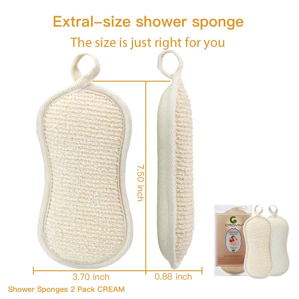 CROVIN 2 Pack Exfoliating Bath Sponge Pads for Shower & Body Scrub - Soft & Durable Exfoliator for Smooth Skin, Perfect for Daily Use & Spa Days