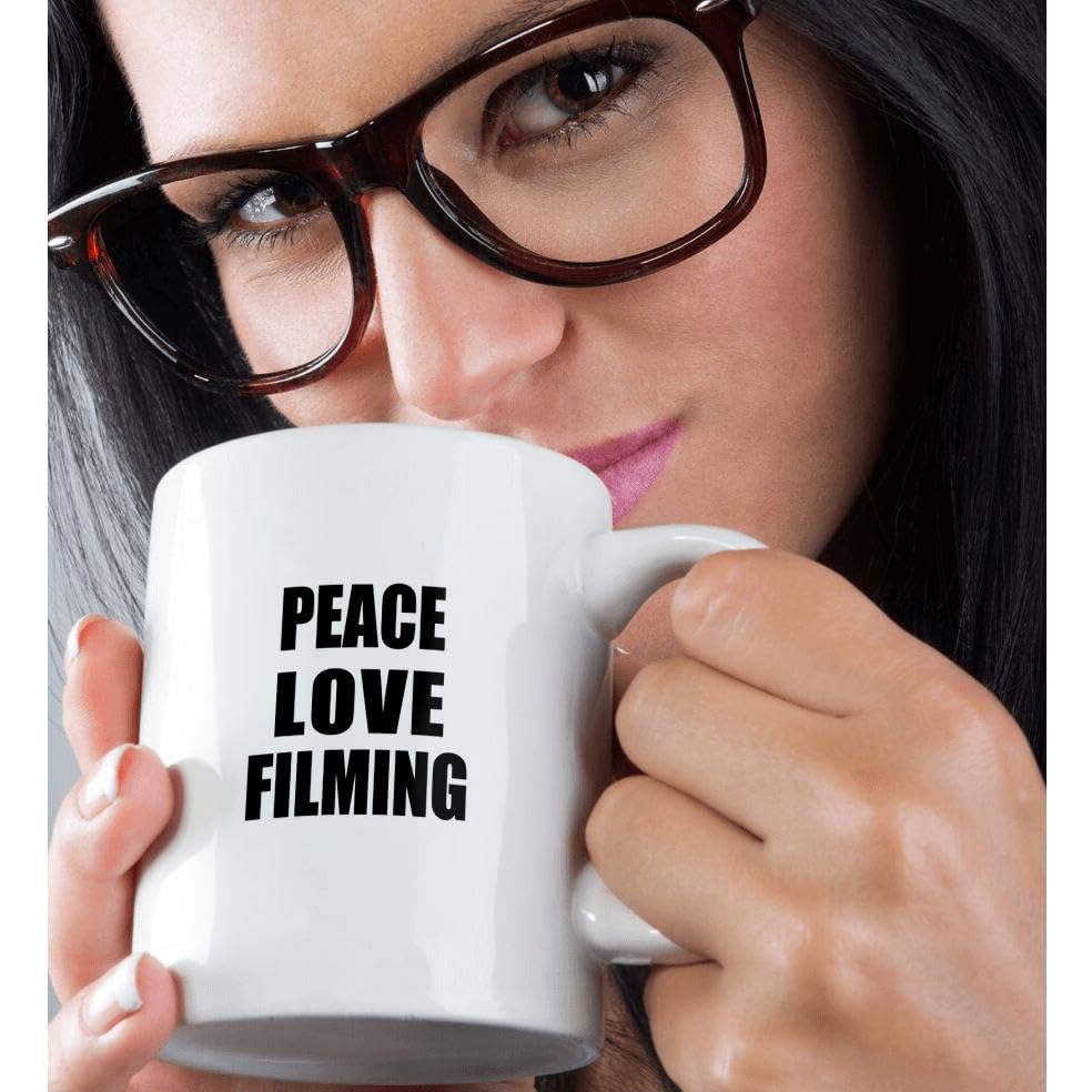 3D Rose Peace Love Ceramic Mug - 11 oz White Film Maker Gift - Inspirational Coffee Cup for Movie Lovers, Office Use & Creative Gifts