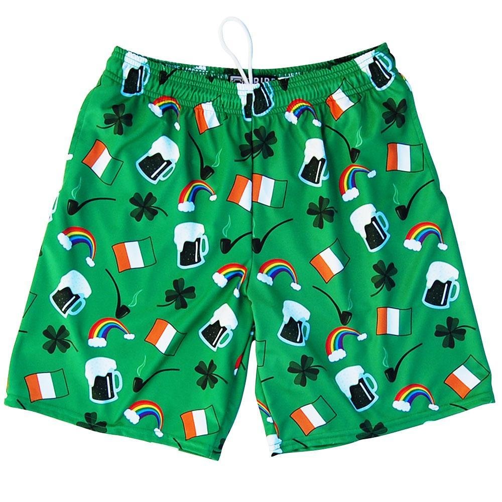 St. Patrick's Day Irish Lacrosse Shorts for Men & Women | Green Shamrock Print Athletic Shorts for Sports, Workouts & Casual Wear