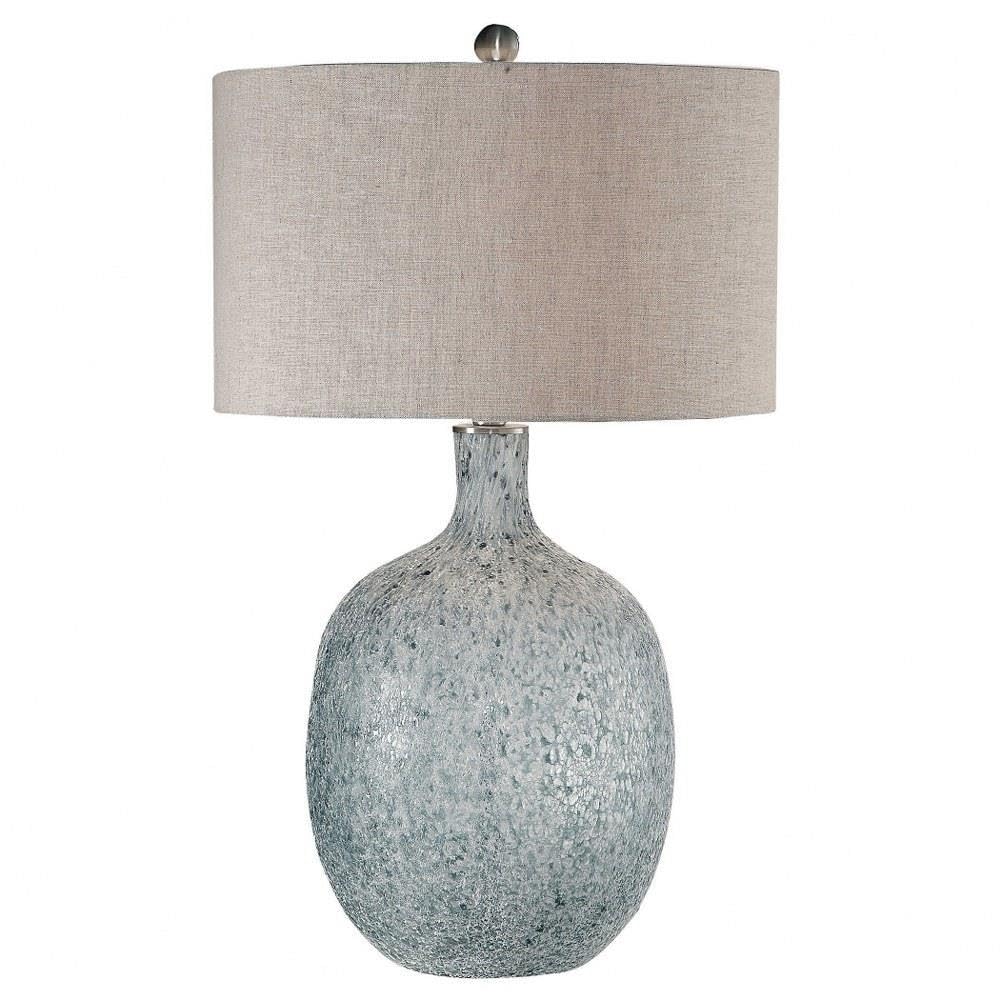 Tall Textured 1 Light Glass Table Lamp with Beige Linen Drum Shade - 3-Way Switch for Living Room, Bedroom & Office Lighting