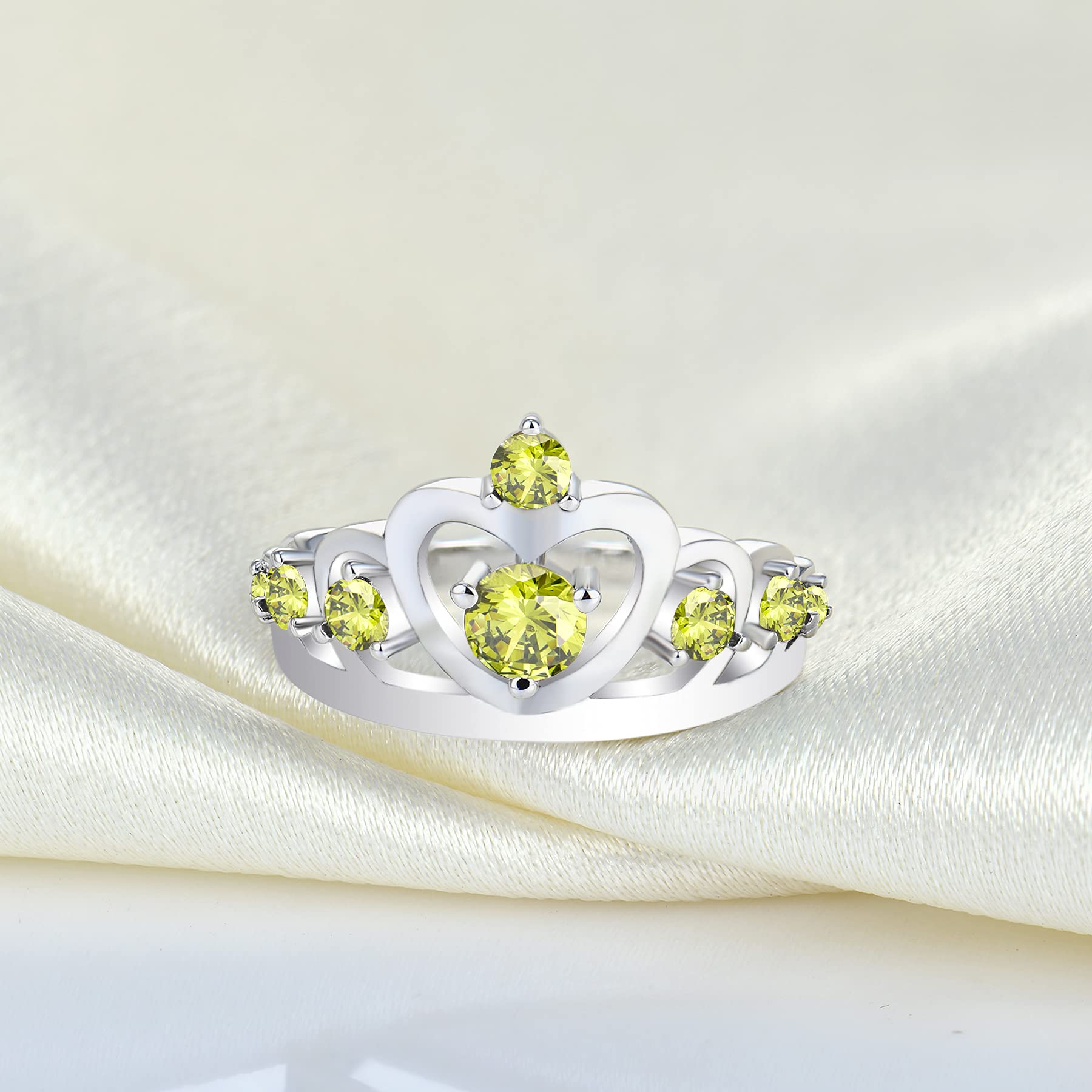 YL 925 Sterling Silver Heart Engagement Rings for Women - Queen Crown Birthstone Jewelry for Anniversary, Wedding & Proposal Gifts | Perfect for Valentine's Day, Bridal Shower & Romantic Occasions