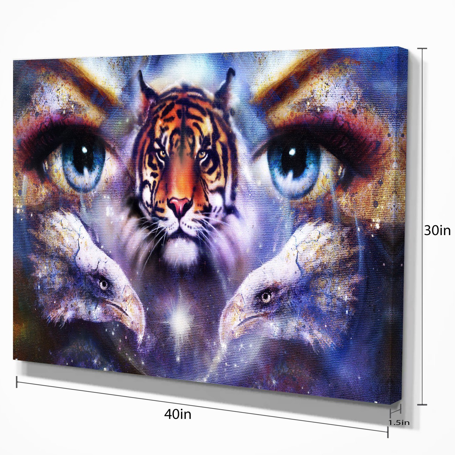 Tiger with Woman Eyes Animal Canvas Art Print - Unique Wildlife Wall Decor for Living Room, Bedroom & Office