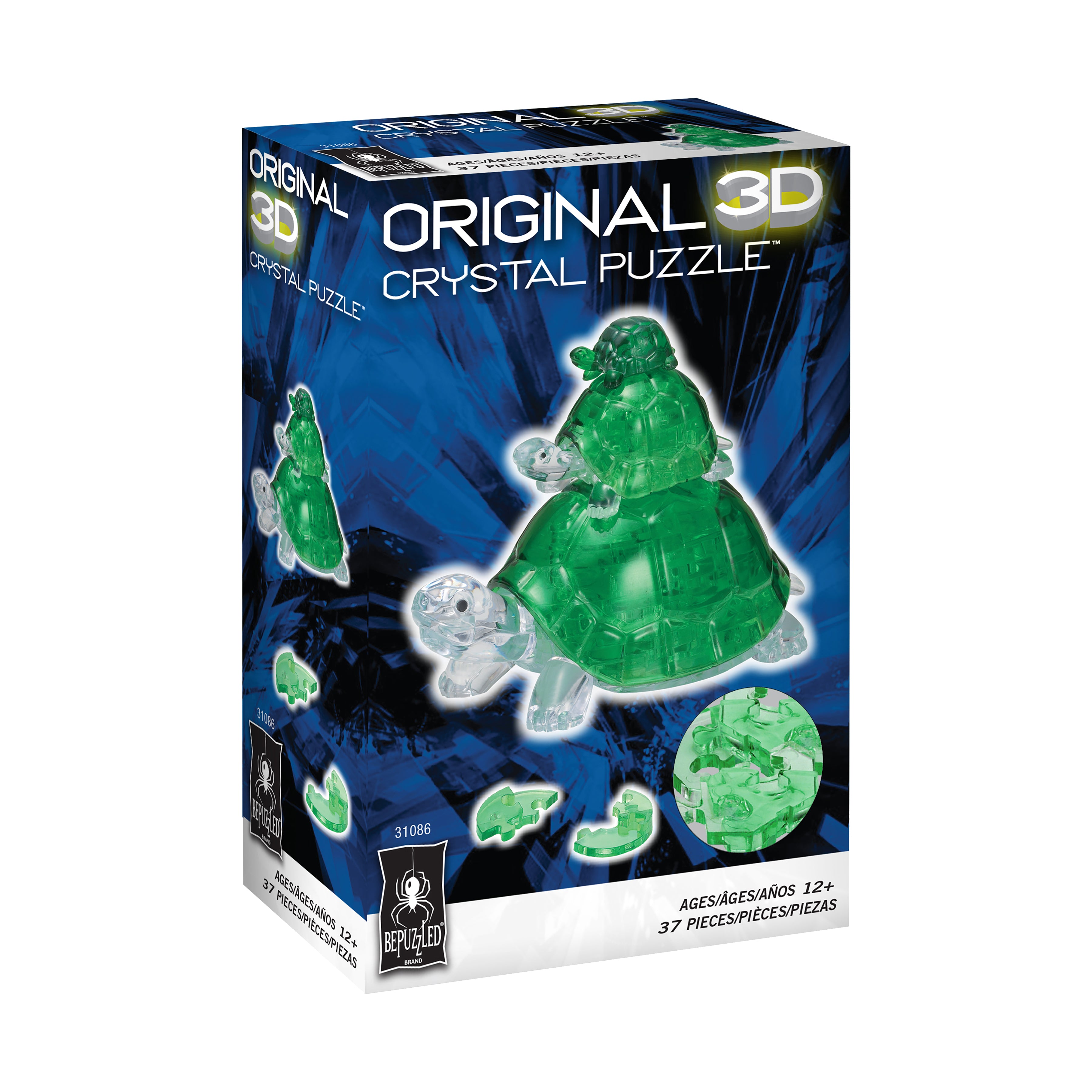 3D Crystal Puzzle - Turtles in Translucent Green, 37 Pieces - Fun Brain Teaser for Kids & Adults, Perfect for Gifts, Parties & Stress Relief