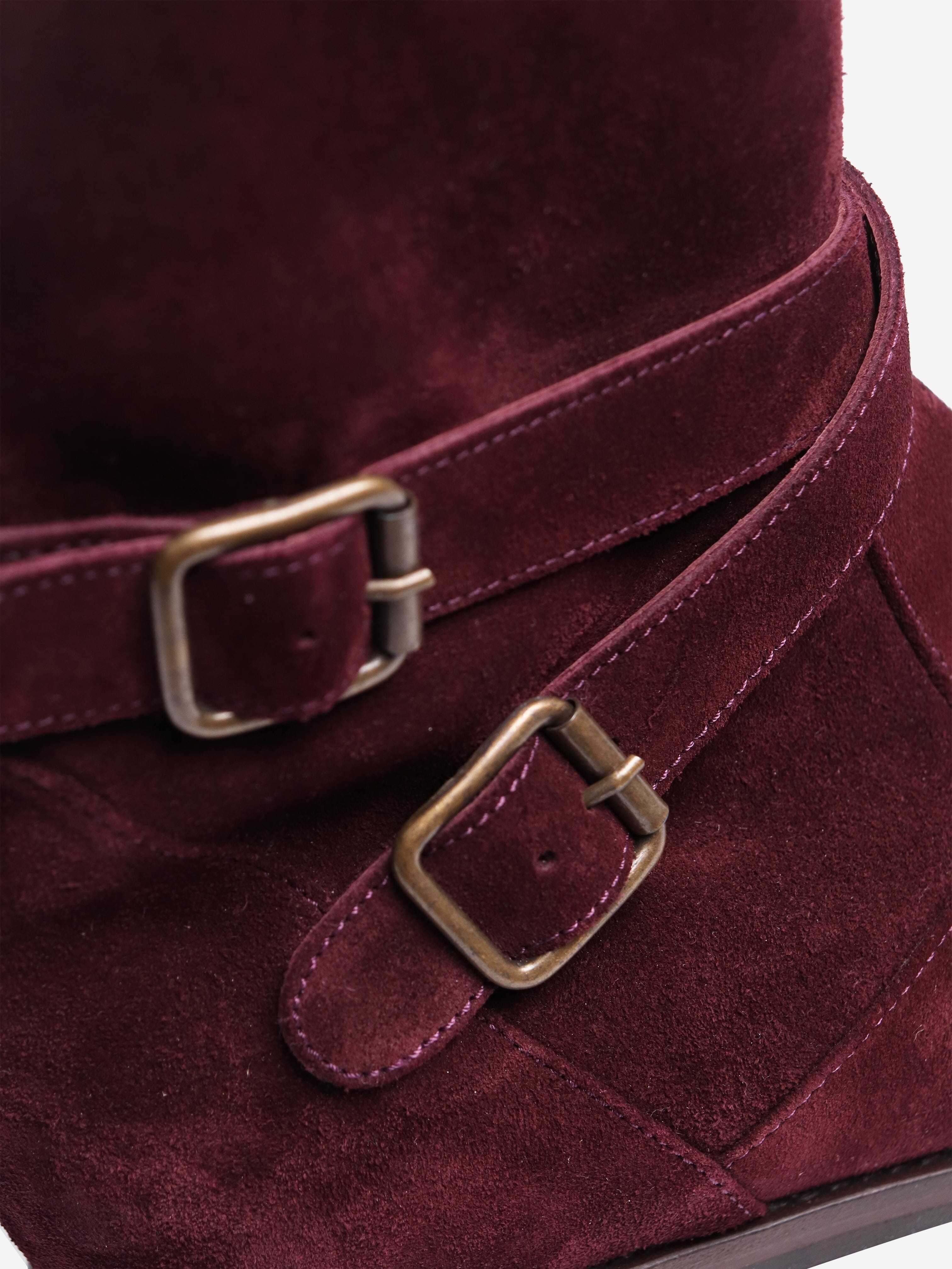 Burgundy Buckled Suede Ankle Boots Women's Size EU 38 (US 7.5) - Stylish & Comfortable for Fall, Winter & Casual Outfits