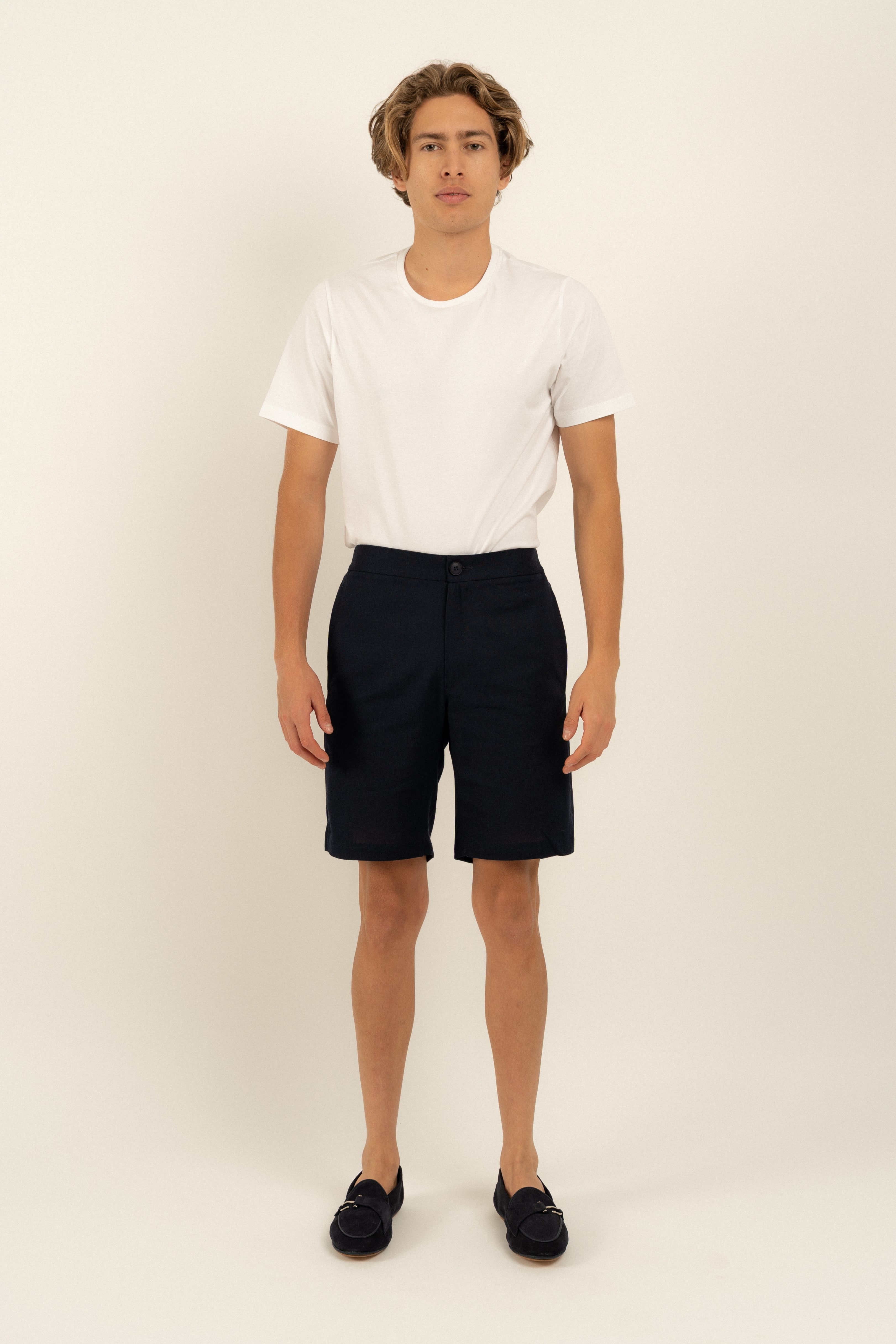 Bondi Navy Linen Shorts for Men - Breathable Summer Casual Shorts with Pockets | Perfect for Beach, Travel & Outdoor Activities