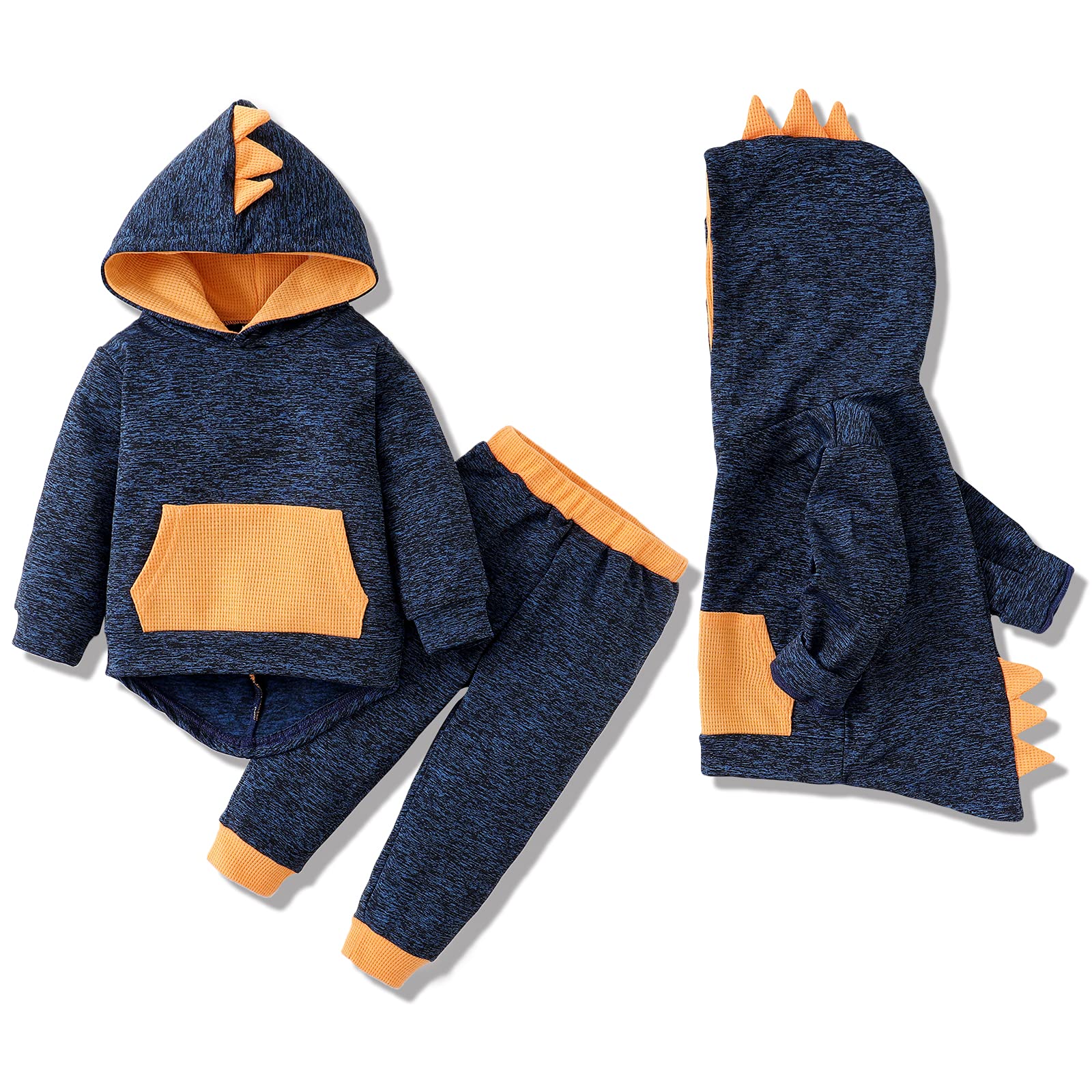 **Kucnuzki Baby Boys Clothes - Dinosaur Hoodie & Pants Set, Long Sleeve Toddler Winter Outfit, Warm Infant Sweatsuit for Fall & Winter Playtime**