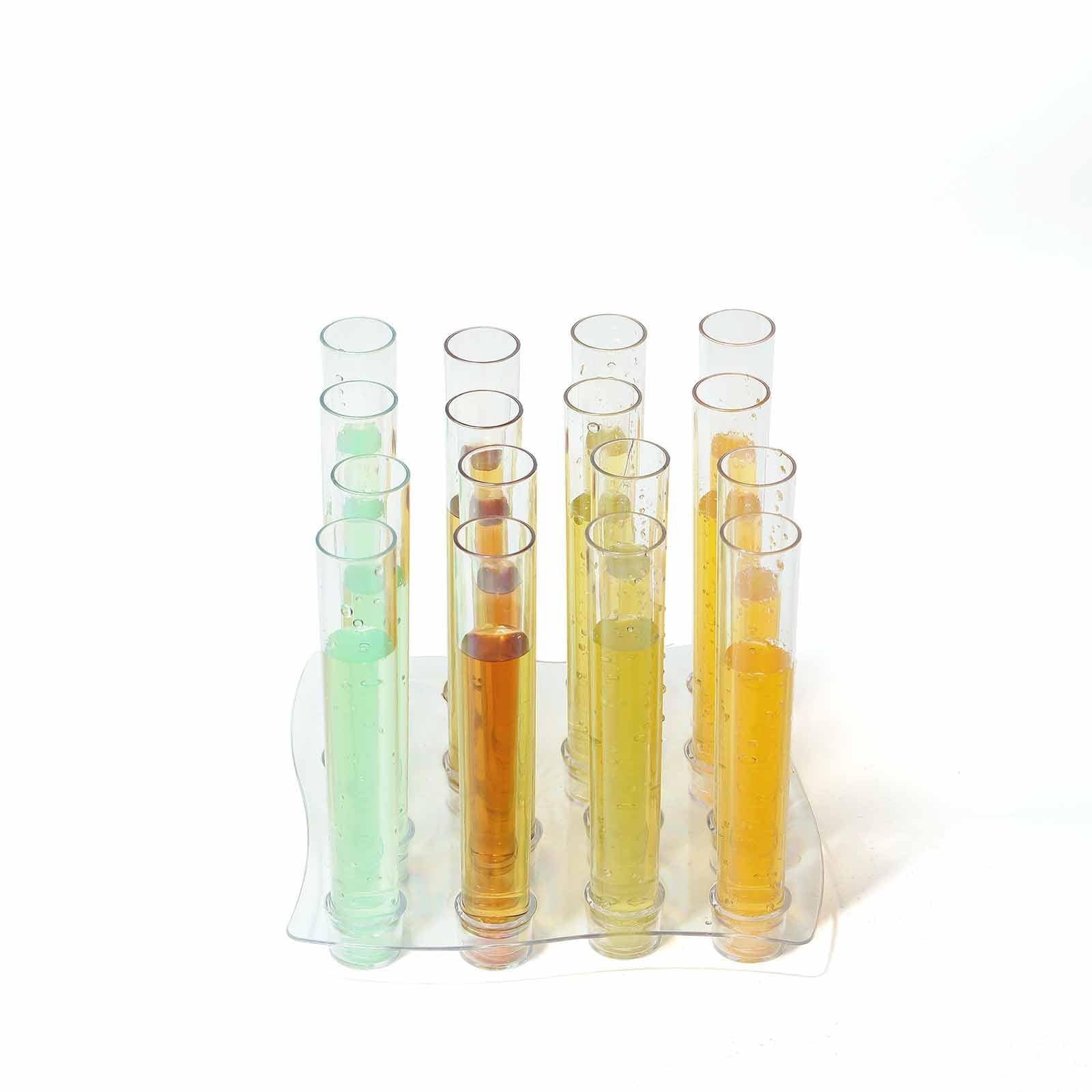 16-Piece 1 oz Jello Shot Test Tubes with Tray - Disposable Plastic Party Tableware for Cocktails, Desserts & Party Favors - Perfect for Birthday, Wedding & Halloween Celebrations