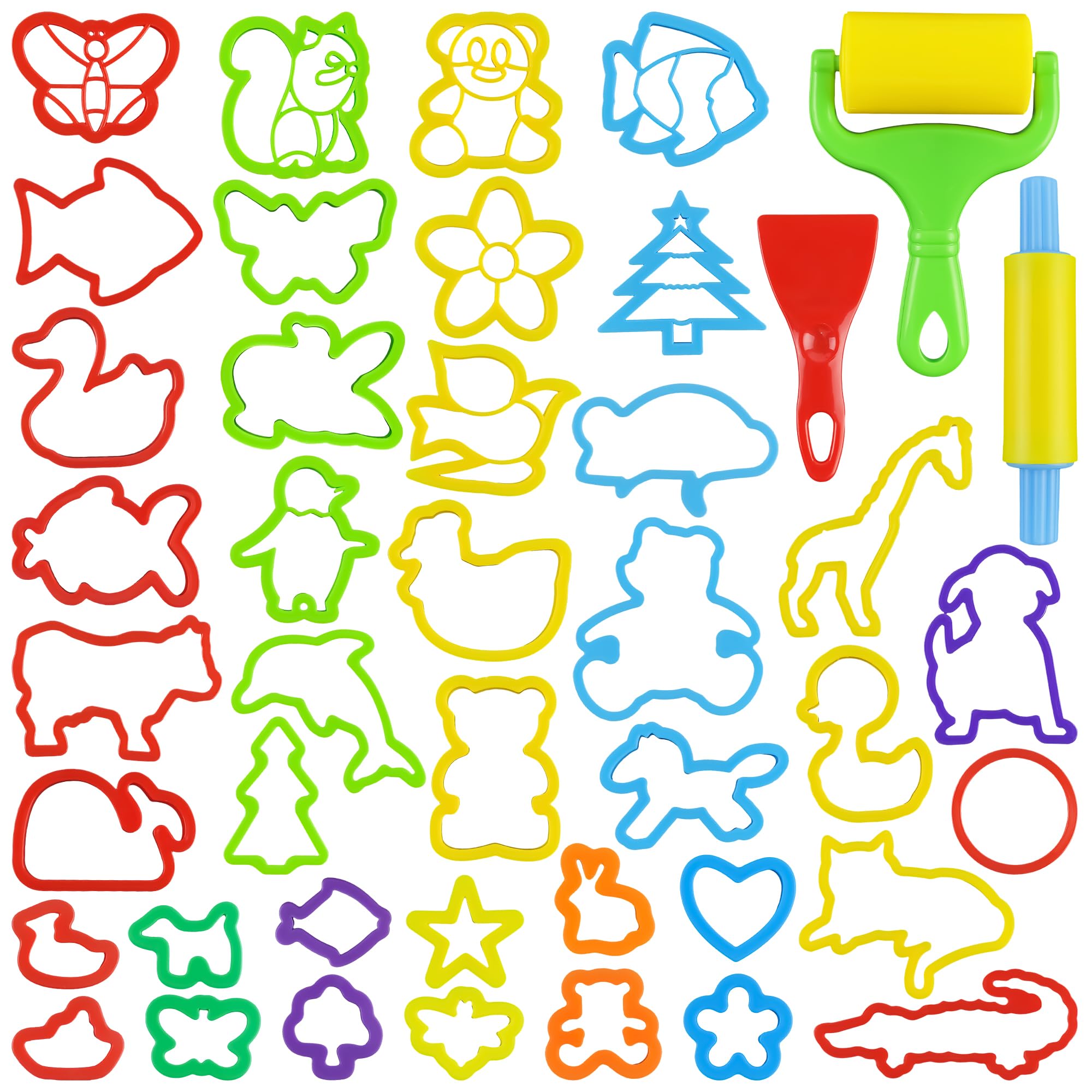40-Piece Playdough Tools Set with Animal-Shaped Cutters & 3 Basic Dough Tools – Fun & Creative Play for Kids – Perfect for Preschool Learning, Arts & Crafts, and Sensory Play Activities