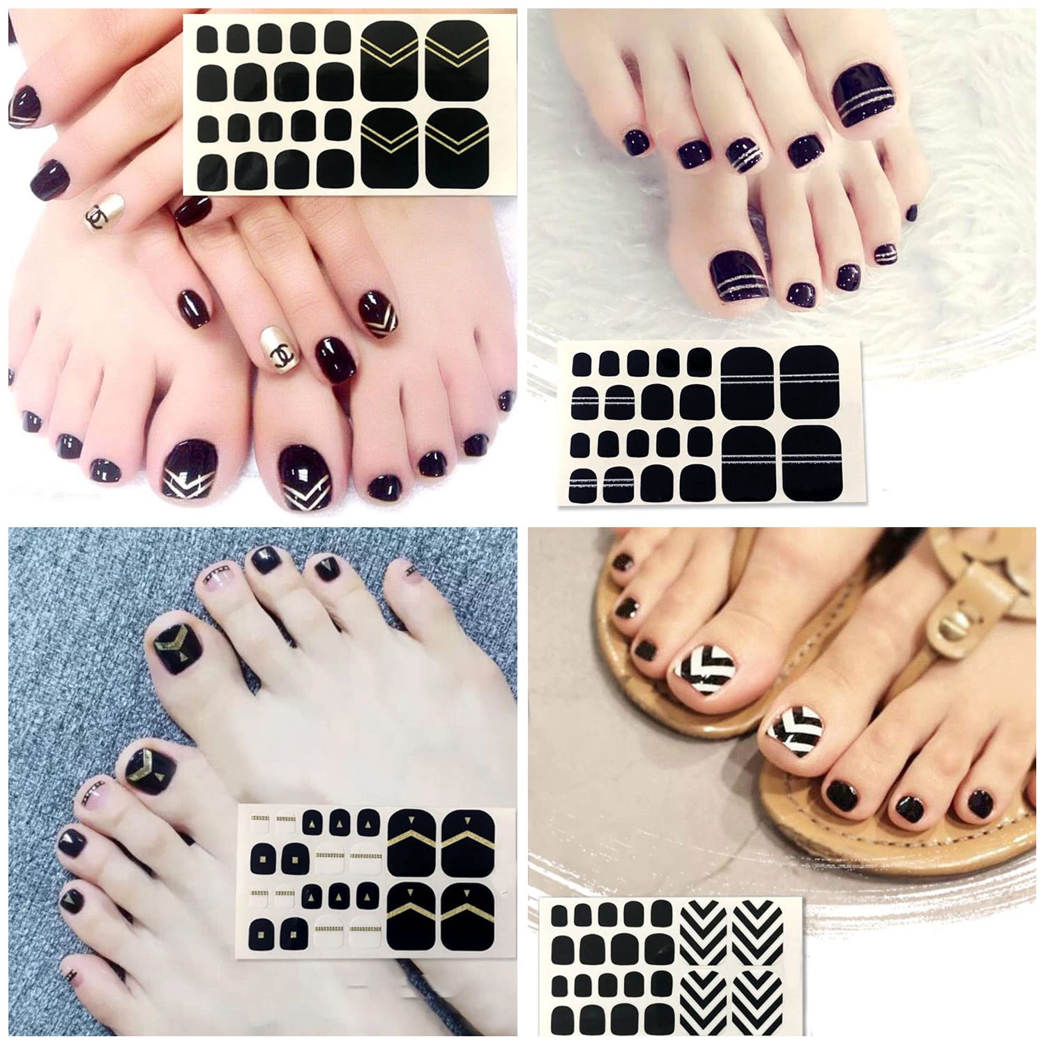 Black Self-Adhesive Gel Nail Polish Strips for Women – 20 Sheets Toe Nail Wraps with Nail File | Easy DIY Manicure & Pedicure for Parties, Weddings, and Daily Wear