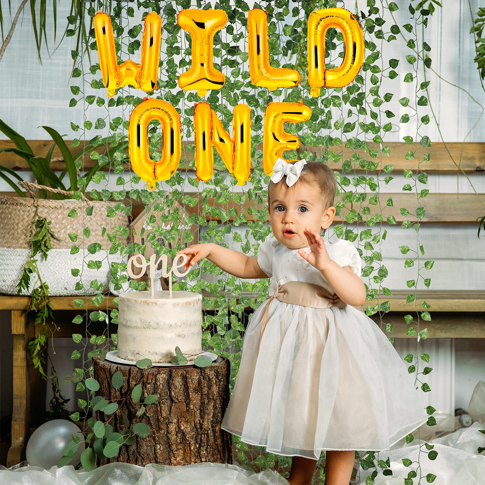 Wild One 16 Inch Happy Birthday Balloons Set with Banner, Decorations & 12-Piece Artificial Ivy Garland for Party Decor - Perfect for Birthday Celebrations, Baby Showers & Home Decor