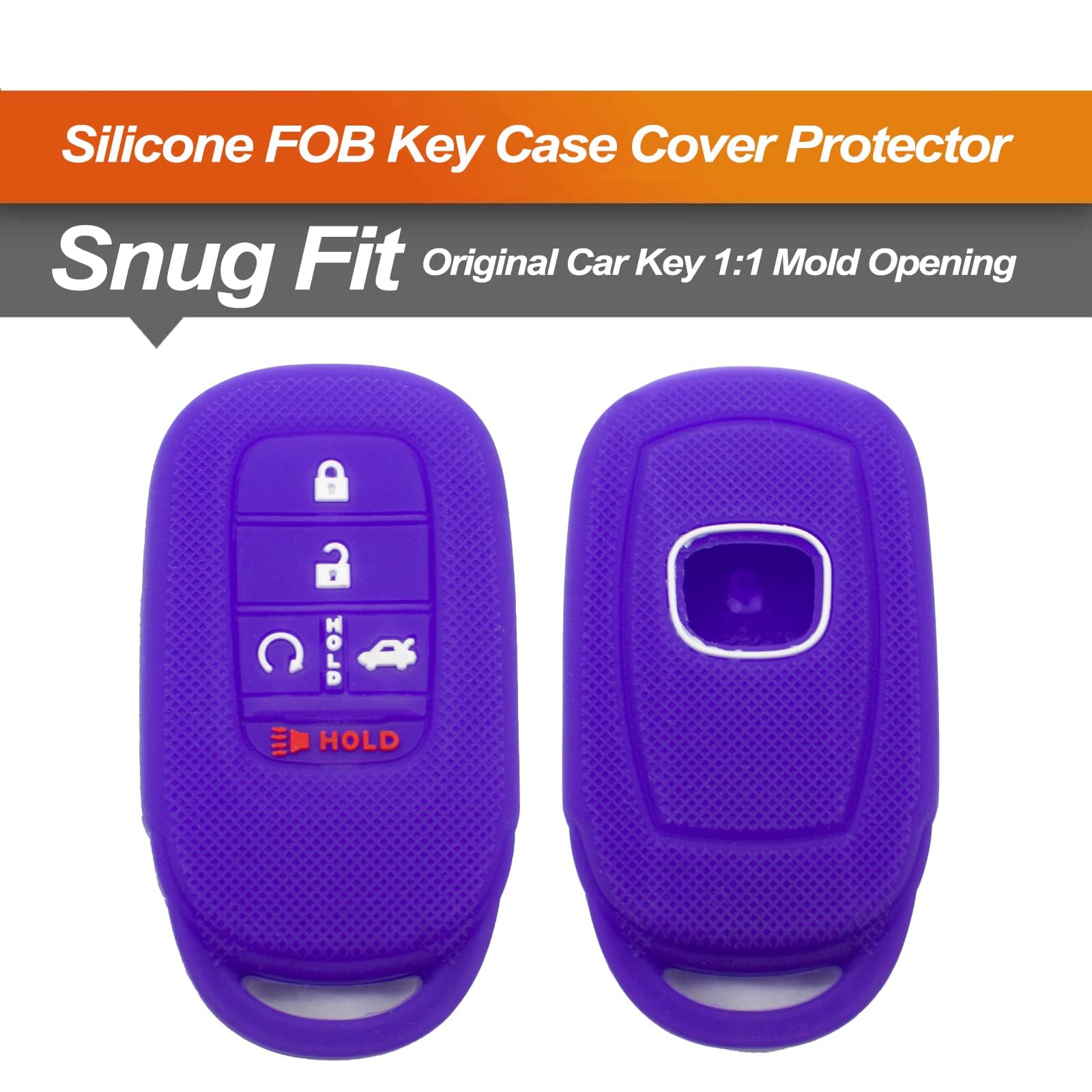 Durable Silicone Key Fob Cover for Honda Accord, Civic, CR-V, HR-V, Pilot - 5 Button Smart Remote Key Protector Case (Black & Purple) | Car Accessories | Perfect for Daily Use, Travel & Key Protection