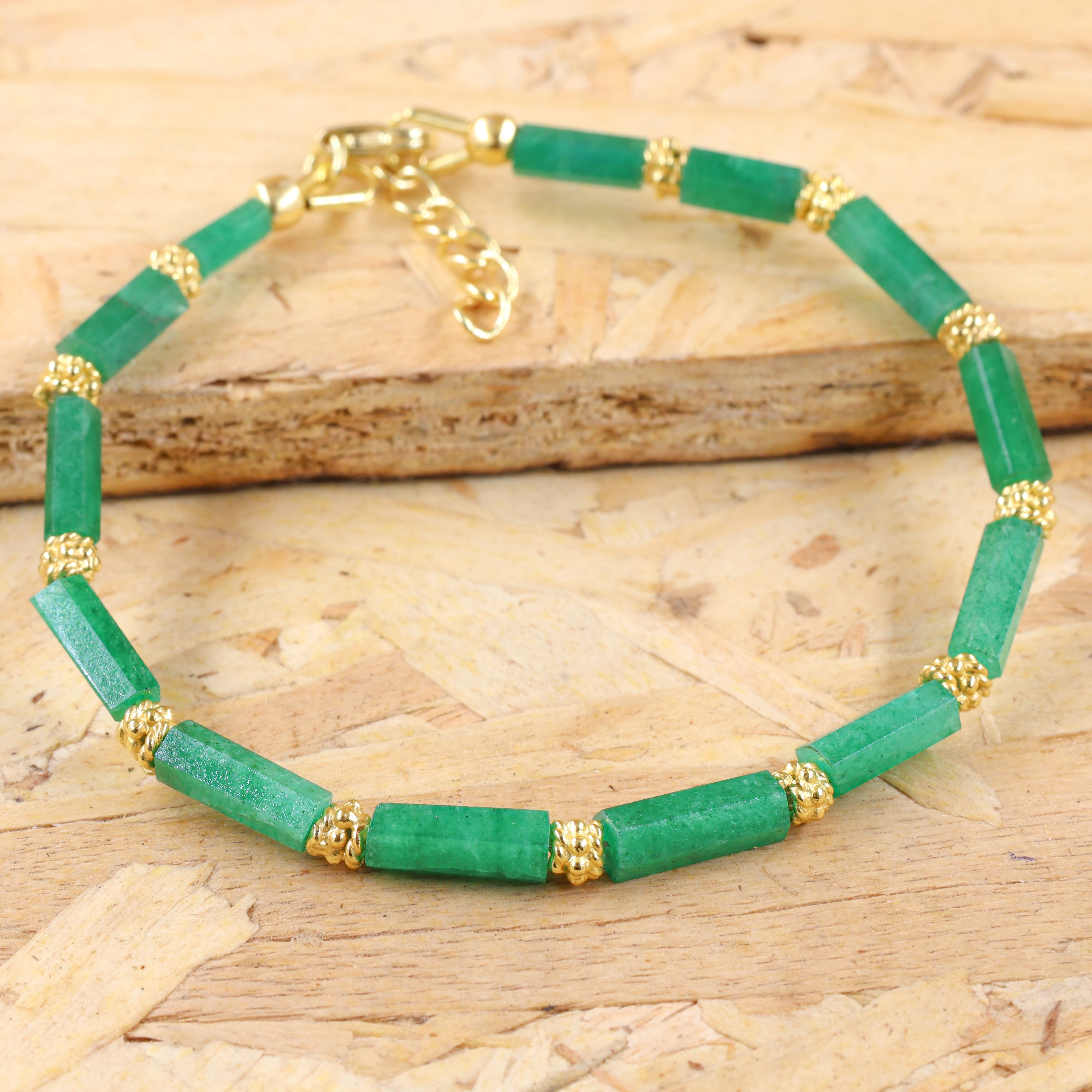 Natural Emerald Beaded Bracelet for Women - Elegant Pencil Separator Design - Perfect for Office, Gift Giving & Special Occasions