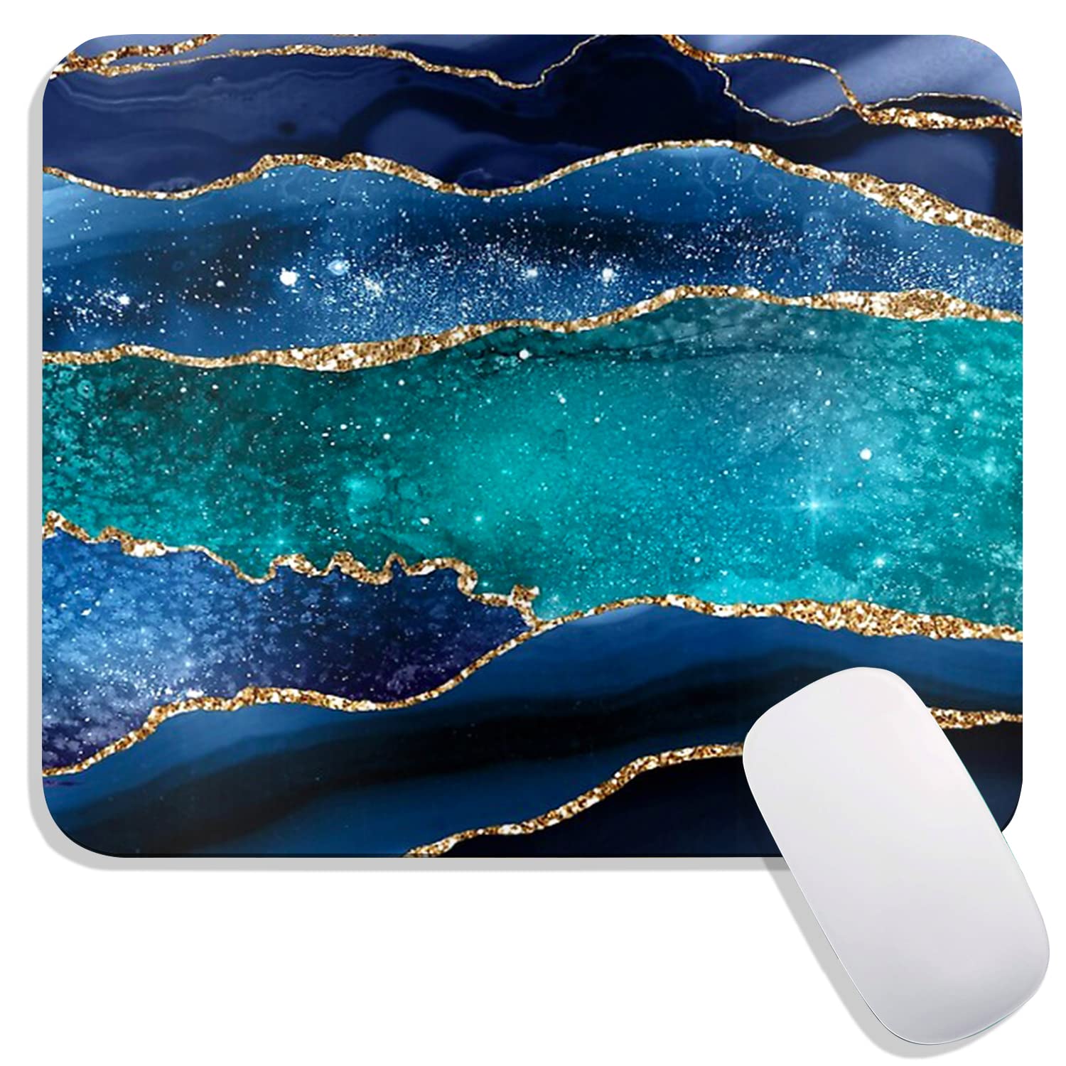 Premium Gold Thread Agate Marble Square Mouse Pad - Personalized Custom Design, Washable Lycra Cloth with Non-Slip Rubber Base - Perfect for Wireless Mouse, Gaming & Office Workstation Setup