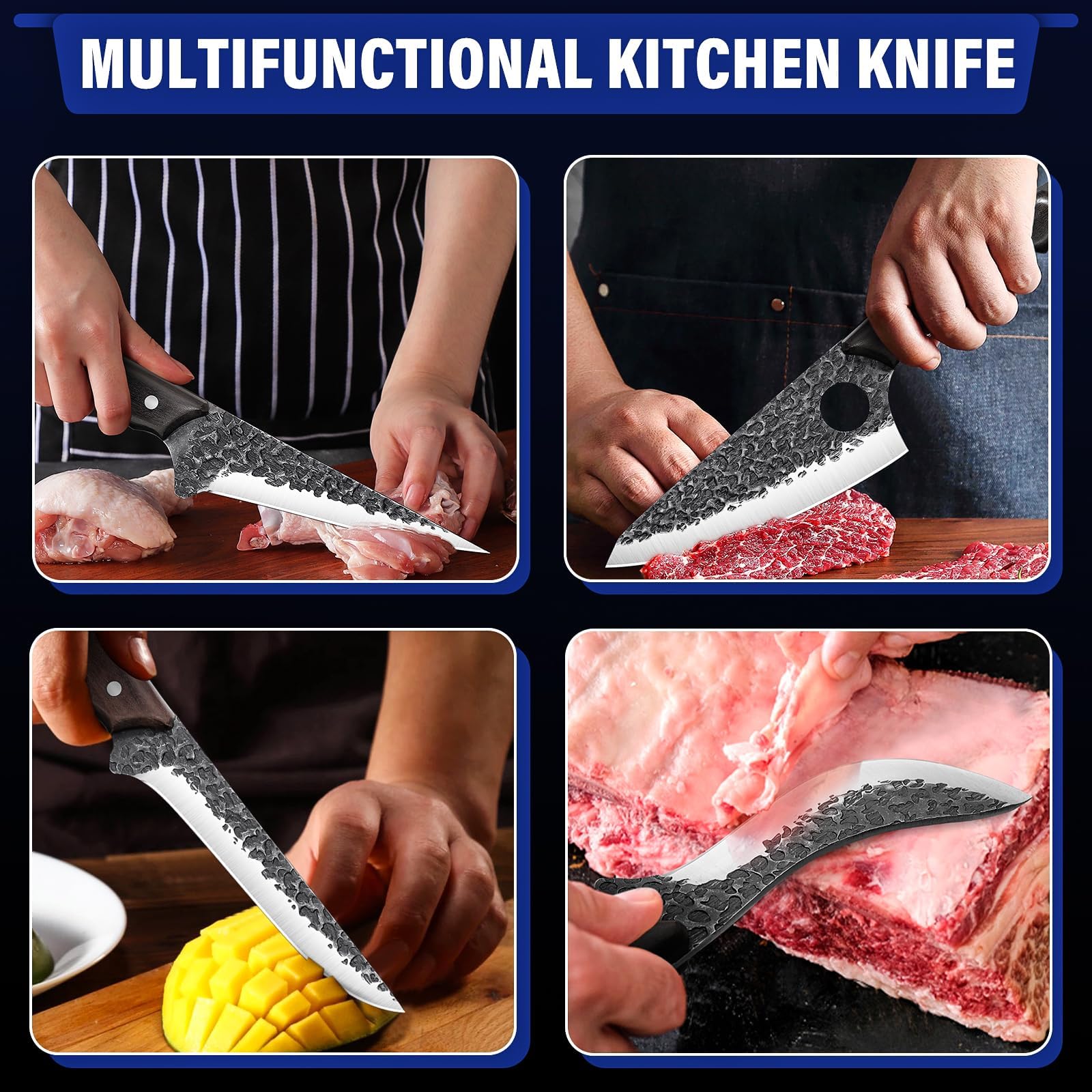 18PCS Professional Serbian Chef Knife Set - Hand Forged Viking Kitchen Knives, Butcher & Boning Knives for Meat Cutting & Trimming with Storage Bag | Perfect for Home Chefs, BBQ & Father's Day Gifts