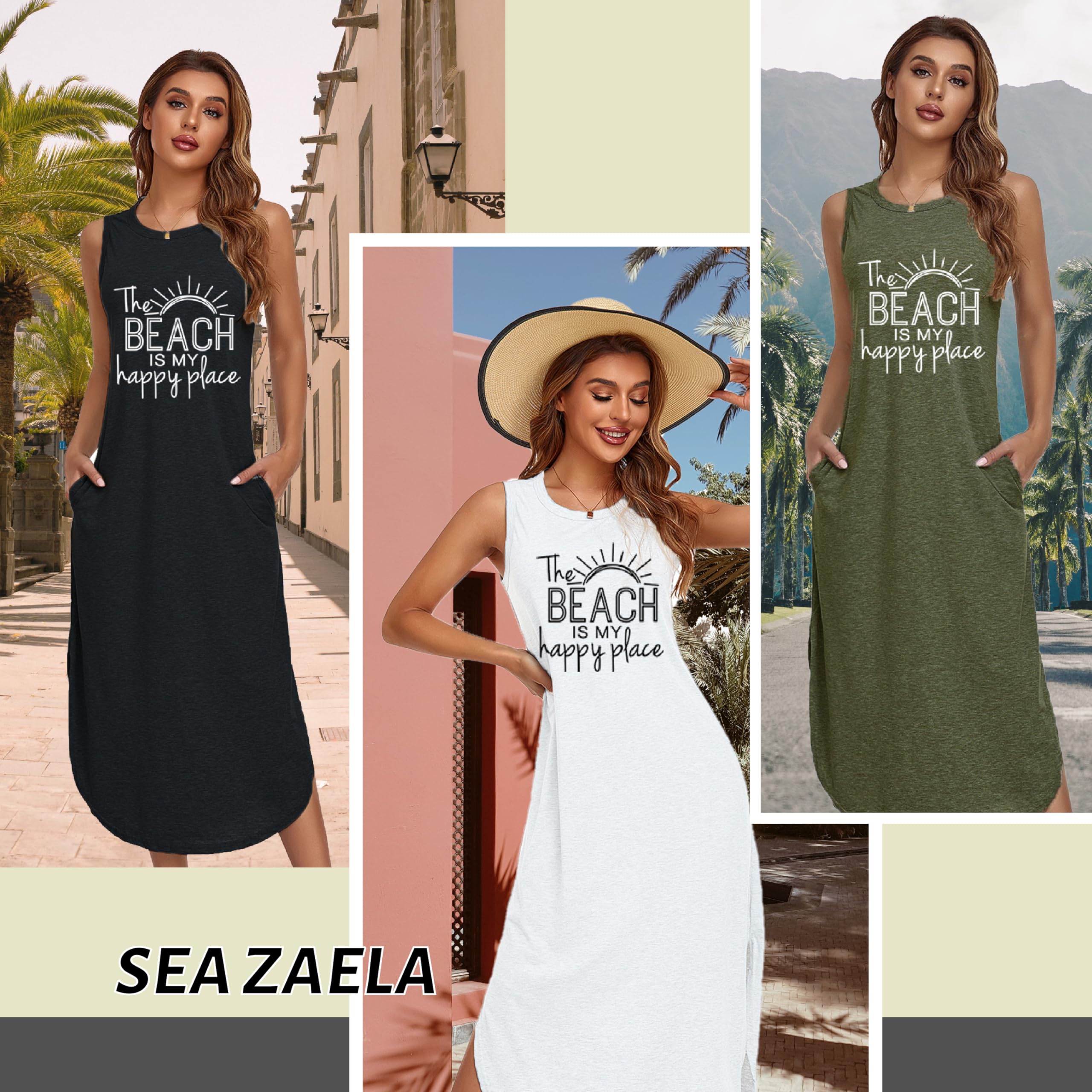 Women's Sleeveless Floral Print Summer Beach Dress - Casual Long Sundress with Pockets | Perfect for Vacations, Pool Parties & Tropical Getaways