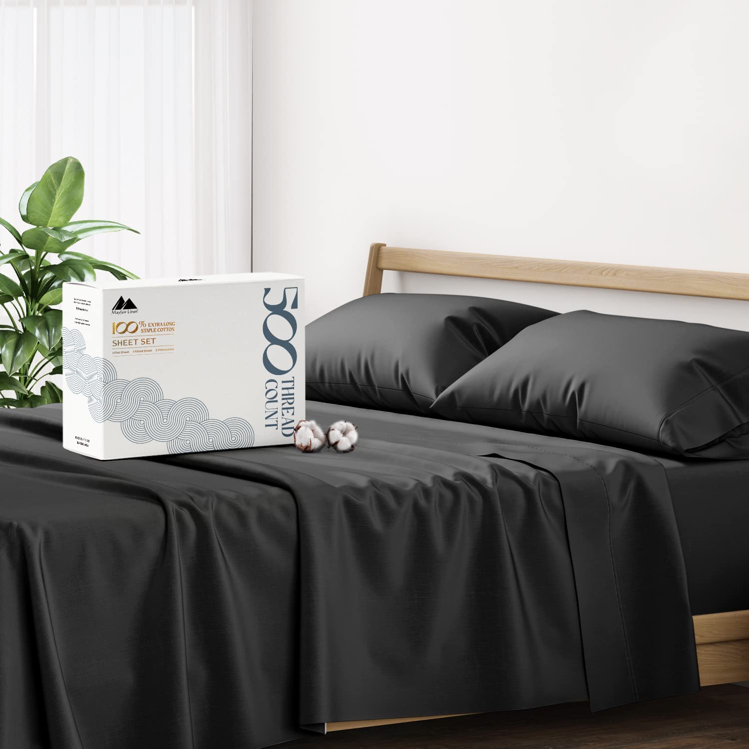 Mayfair Linen 500 Thread Count Twin XL Cotton Sheet Set - 3 Piece Soft & Cooling Sateen Bed Sheets, Hotel Quality 16
