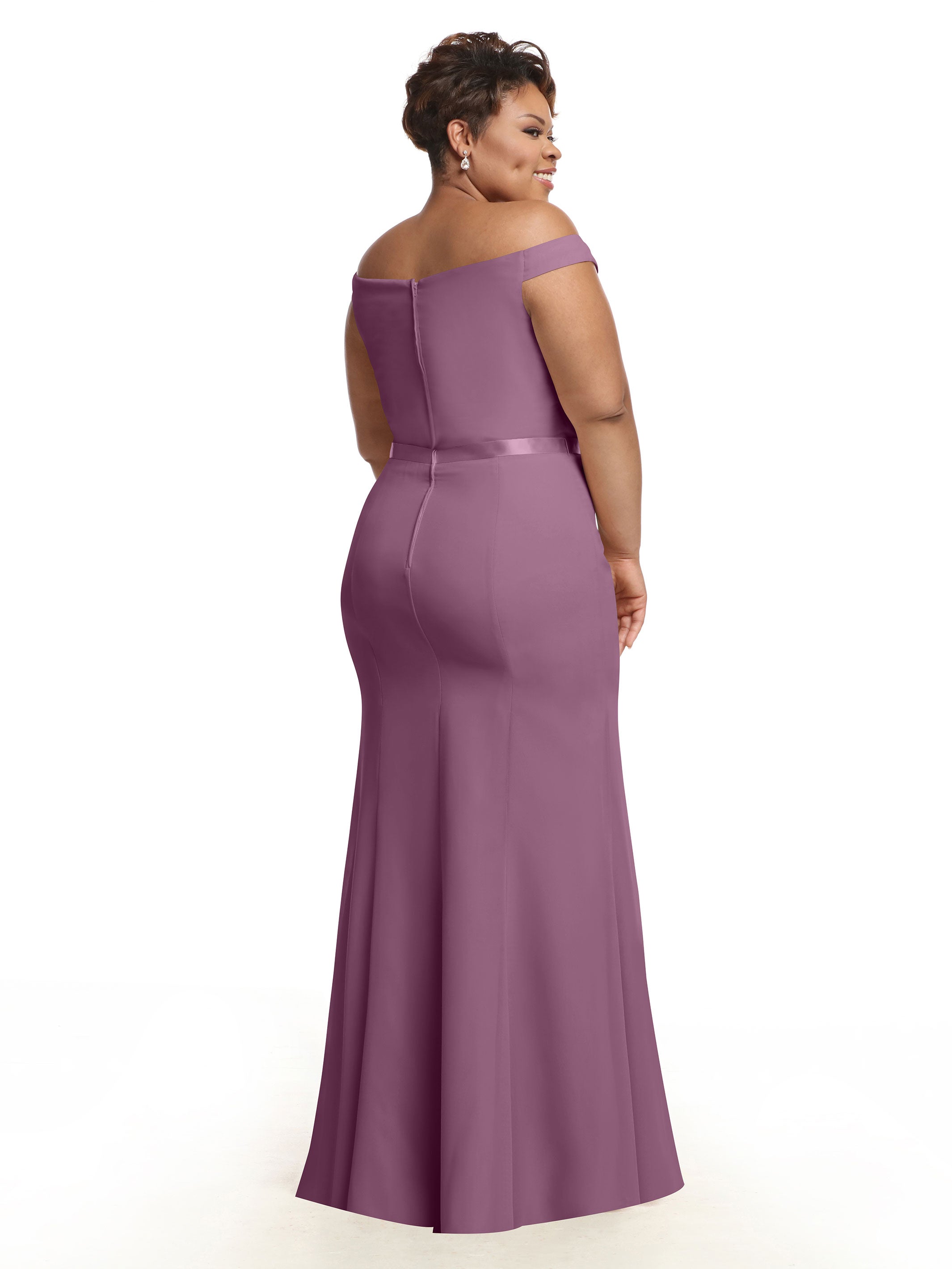 Elegant Off-the-Shoulder Chiffon Bridesmaid Dress with Ribbon Belt - Flattering Fit & Flare Design for Weddings, Parties & Special Occasions