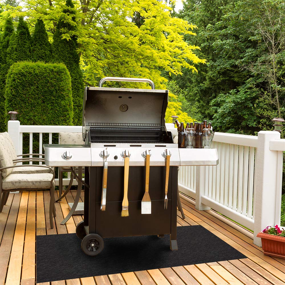 Premium PIG Home Solutions 3' x 5' Non-Slip Grill Mat for Deck - Heavy Duty Outdoor BBQ Grill Pad with Heat Resistance (Model PM50663) - Perfect for Patio, Backyard, and RV Cooking Protection