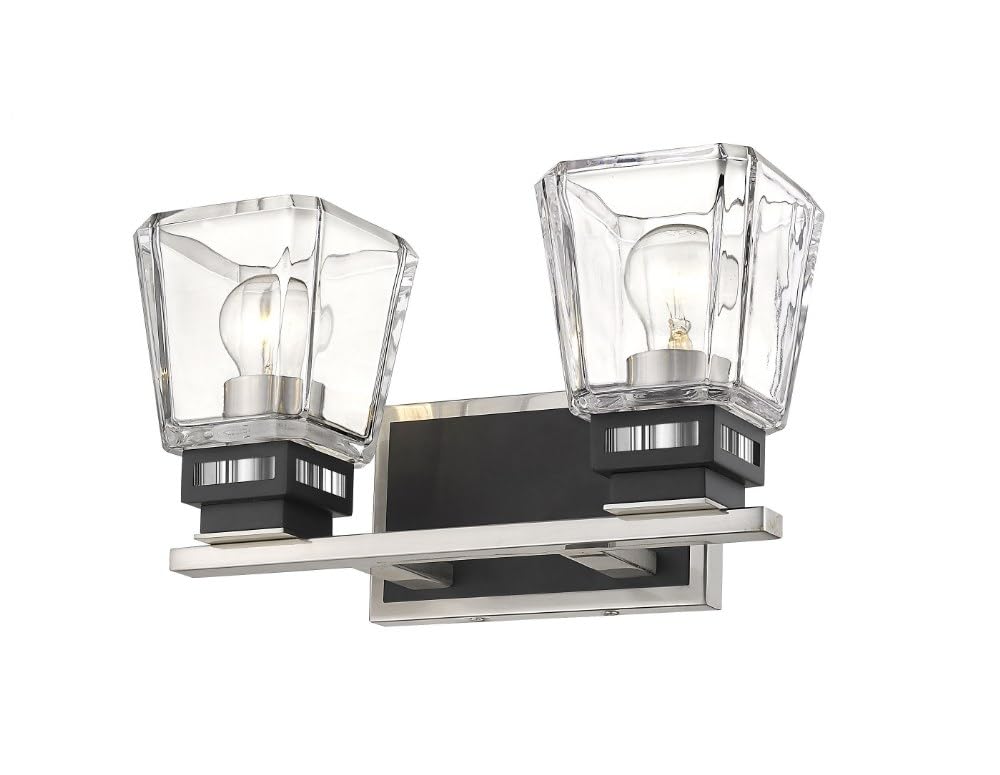 Z-Lite 2-Light Bathroom Vanity Light Fixture 474-2V-CH-MB in Clear Glass - Perfect for Modern Bathroom & Powder Room Lighting