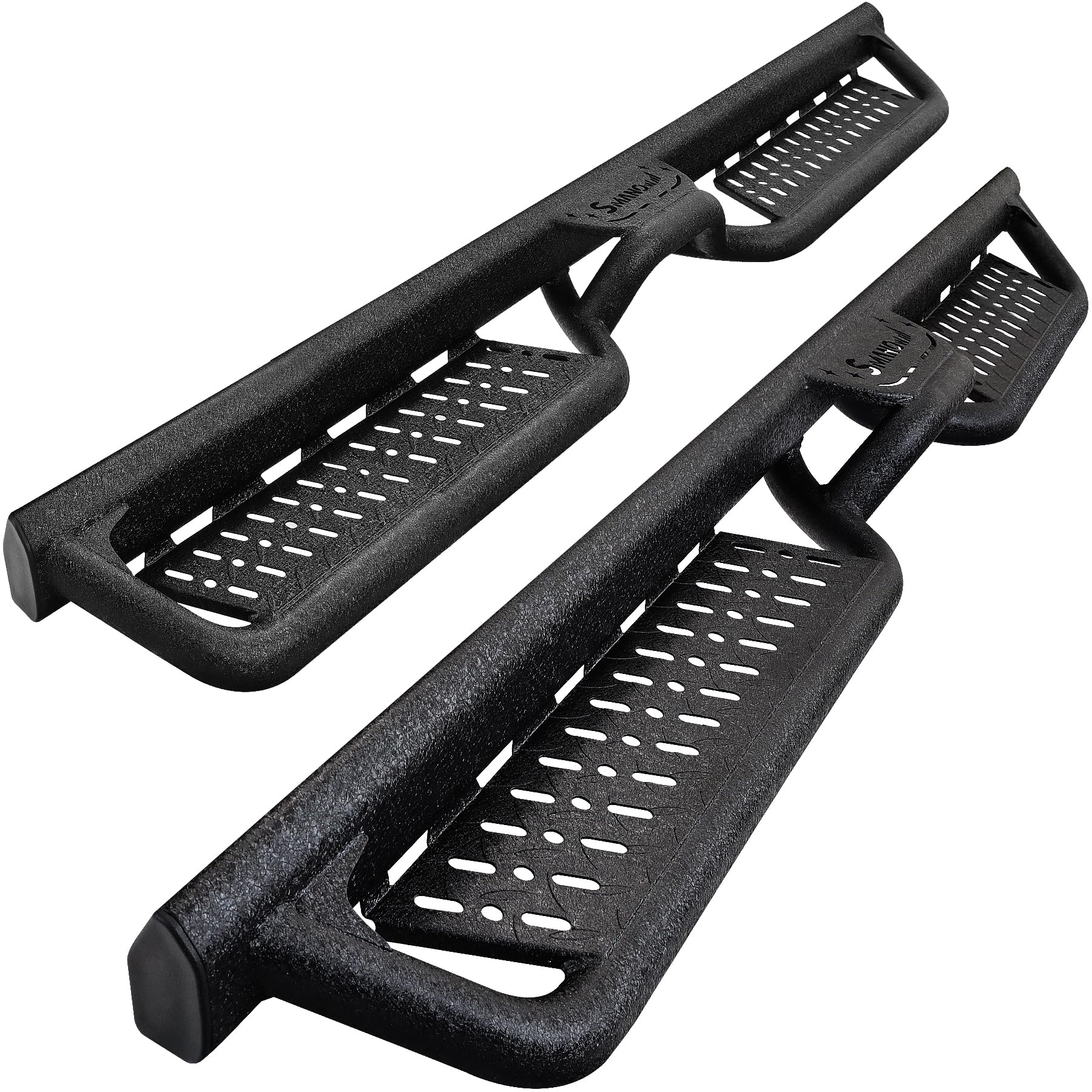 Black Running Boards & Side Steps for 2009-2018 Dodge Ram 1500 Crew Cab (Incl. 2019+ Classic) & 2010-2024 Ram 2500/3500 Crew Cab - Heavy Duty Nerf Bars with Middle Step - Perfect for Off-Roading, Truck Access & Easy Entry/Exit