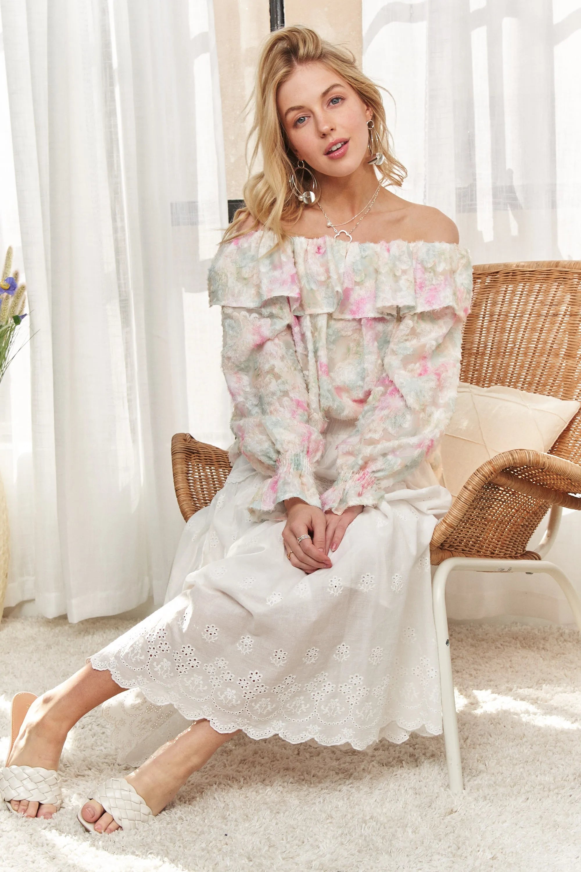 Elegant Ruffled Off Shoulder Floral Blouse for Women - Summer Boho Chic Top - Perfect for Date Night, Beach Vacations & Outdoor Parties