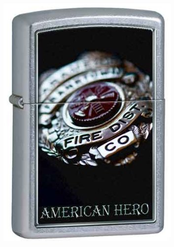 Zippo Lighter - American Firefighter Hero Design Chrome Plated Windproof Lighter for Outdoor Camping, Hiking & Everyday Carry (ECC)