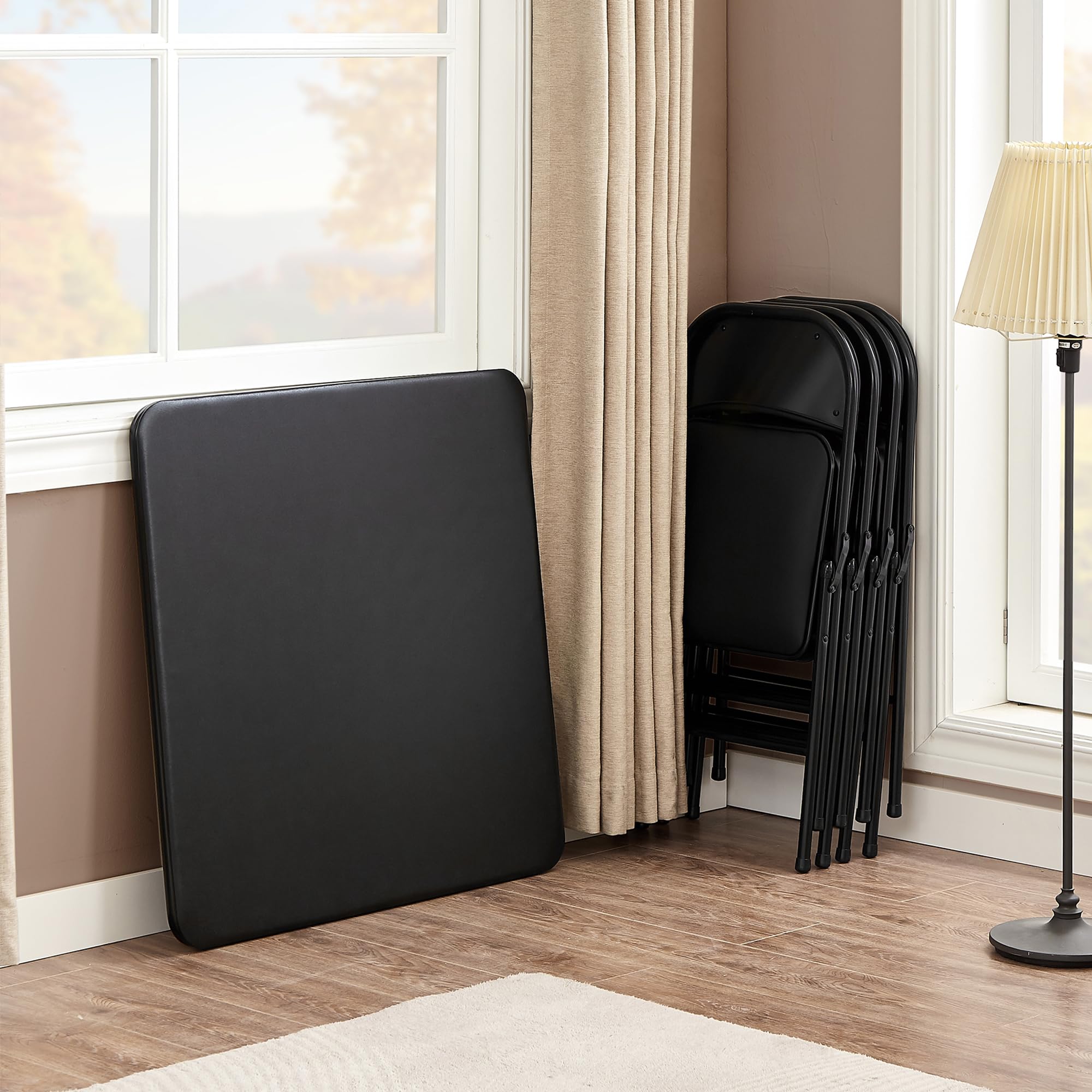 VECELO 5-Piece Portable Folding Card Table and Chair Set - Square Metal Frame with Collapsible Legs & Vinyl Upholstery in Black | Perfect for Game Nights, Outdoor Parties, and Indoor Gatherings