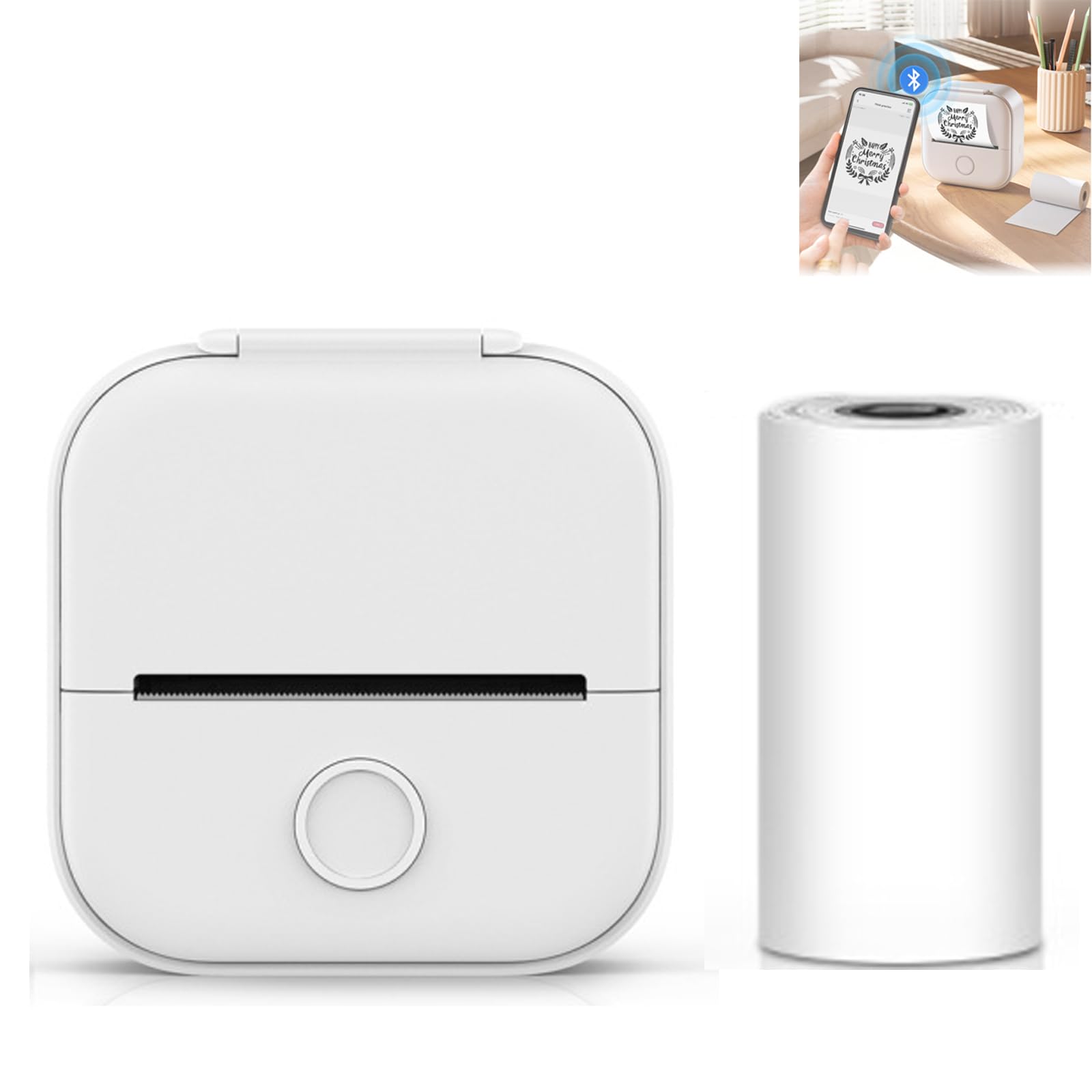 Printpods Mini Sticker Printer - Portable Bluetooth Inkless Photo Printer for iPhone & Android | Wireless Pocket Printer for Study Notes, Scrapbooking, DIY Crafts & Journaling (White)