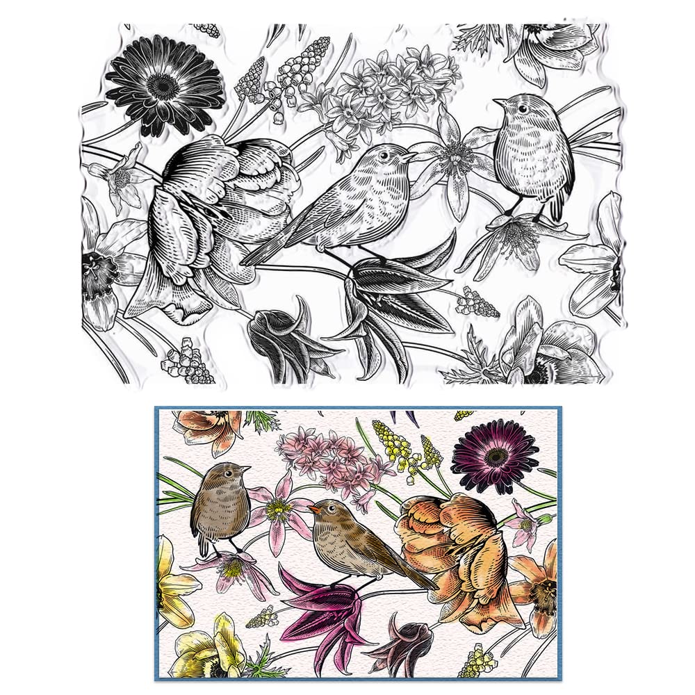 Spring Bird Flower Clear Stamps for Card Making - Floral Leaves Transparent Rubber Stamps for DIY Scrapbooking, Bullet Journal, Handmade Crafts & Notebook Decoration - Perfect for Greeting Cards, Wedding Invitations & Art Journaling