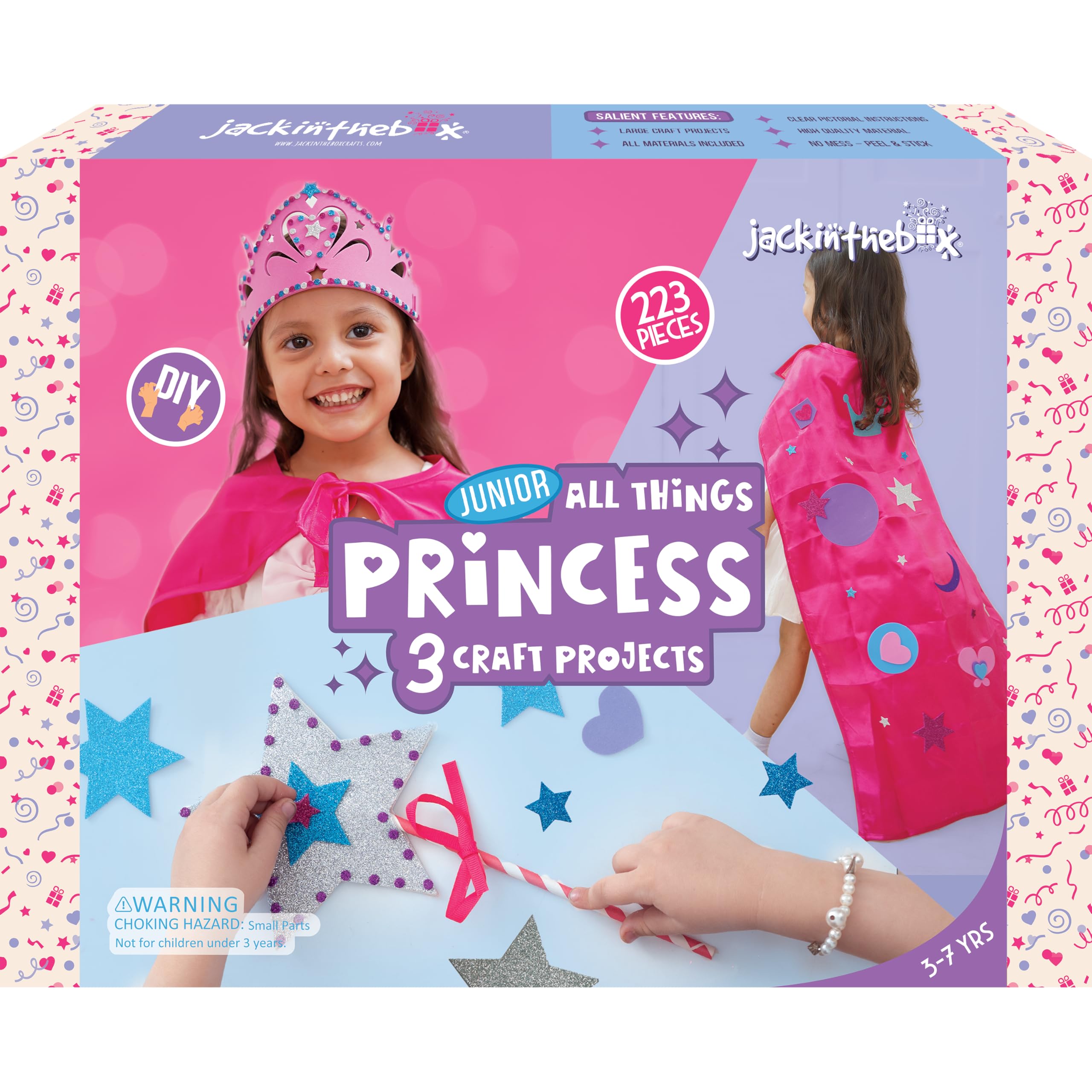 Princess Themed Arts and Crafts Kit for Girls - DIY Cape, Tiara & Wand Set | Best Birthday Gift for Ages 5-8 | 3-in-1 Creative Craft Projects | Perfect for Dress-Up, Pretend Play & Party Favors