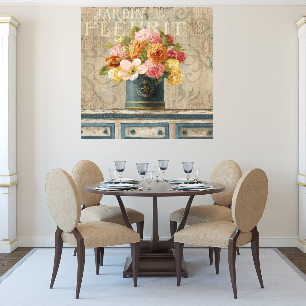 Tulips in Teal and Gold Hatbox Canvas Wall Art - 37x37 Inch Ready to Hang Painting for Living Room, Bedroom, Office Decor - Perfect for Home, Kitchen, Bathroom, Dining & Guest Room Wall Decor