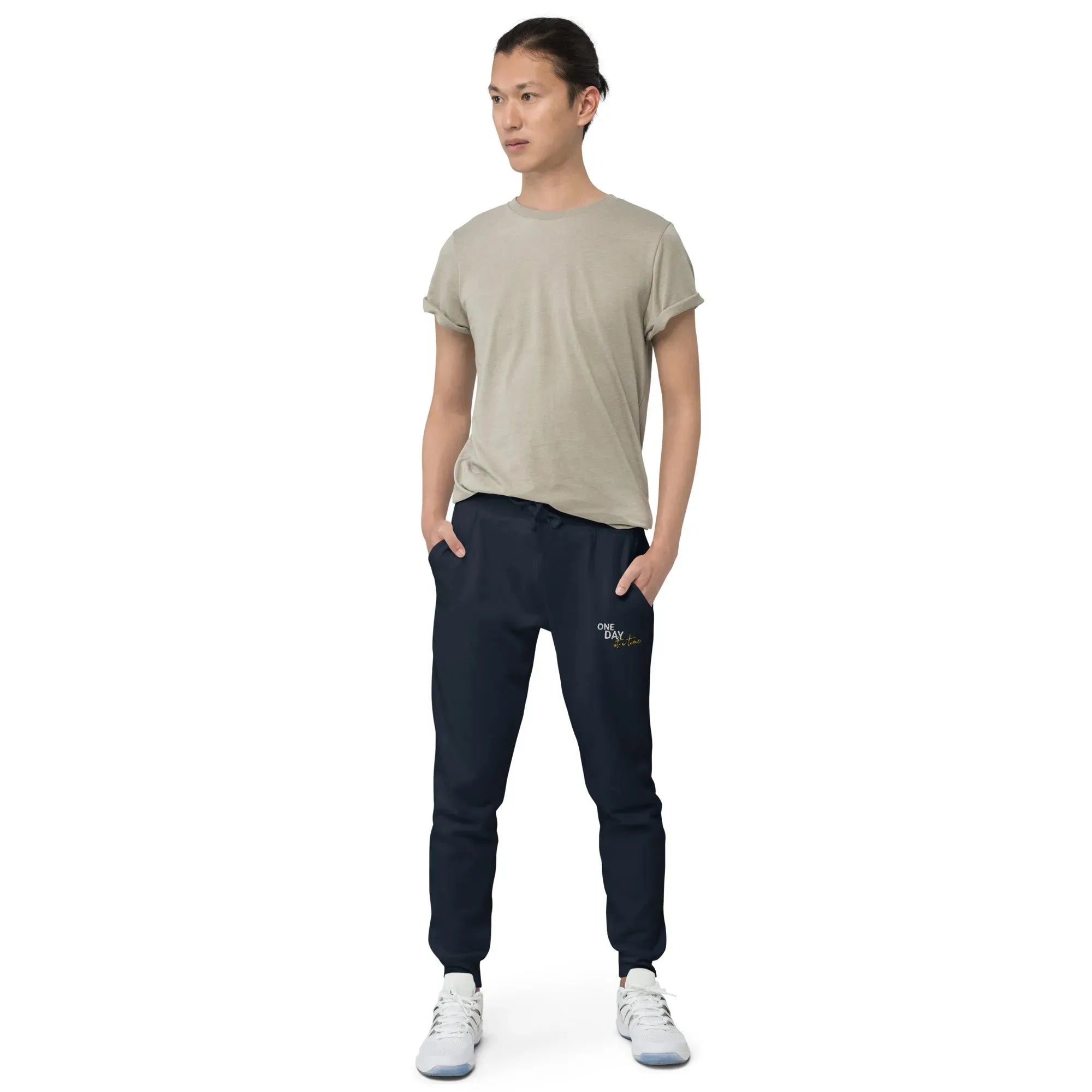 One Day At A Time Embroidered Unisex Fleece Sweatpants - Cozy Loungewear for Relaxing at Home, Yoga, and Casual Outings